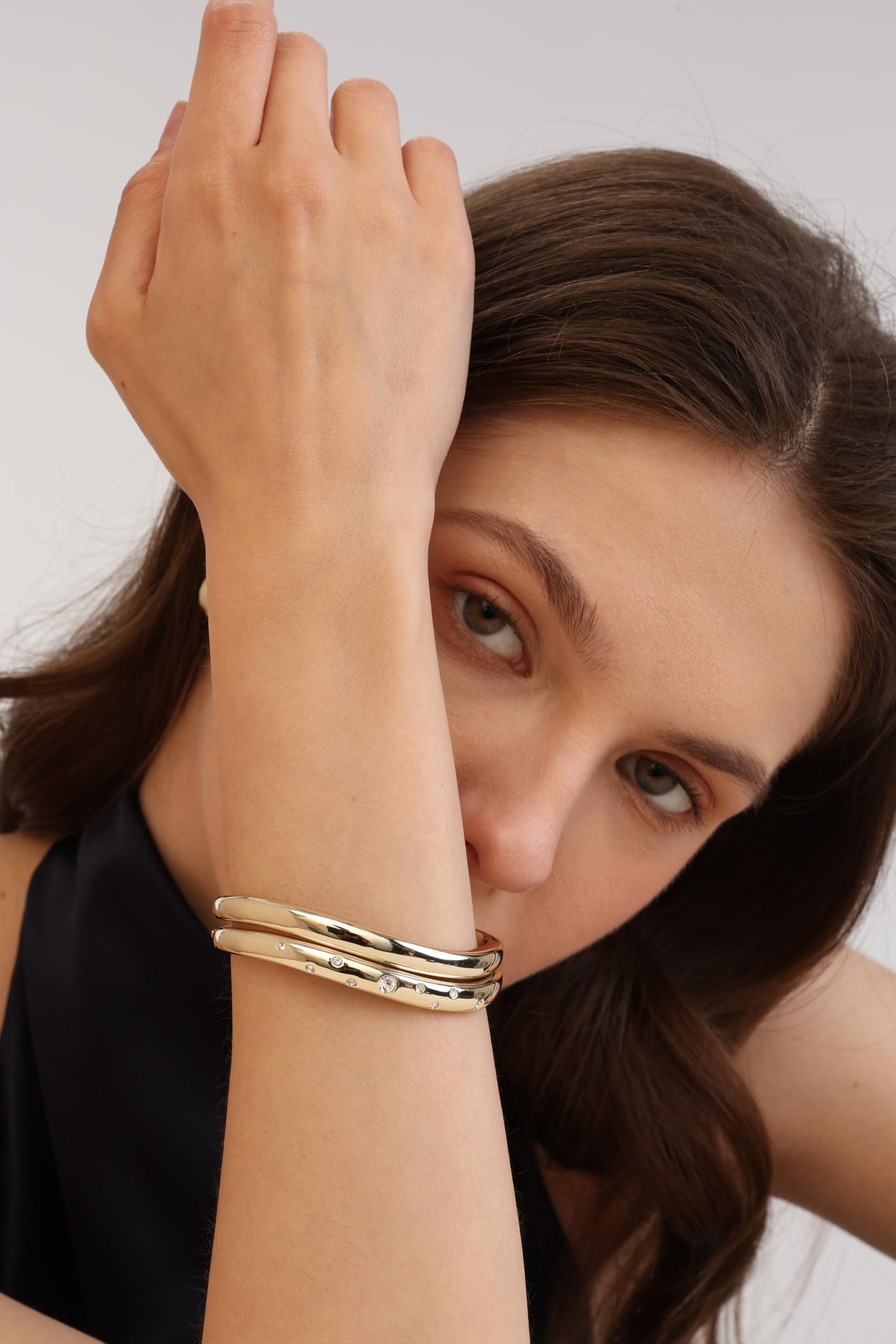 Gold Bracelets For Women, 14k Gold Filled Bangle Bracelets | Chunky Hinged Bangle Bracelets,Bangle Bracelets Non Tarnish, Jewelry For Women-Wavy Evil Eye Round Recetangle Marquise Cut