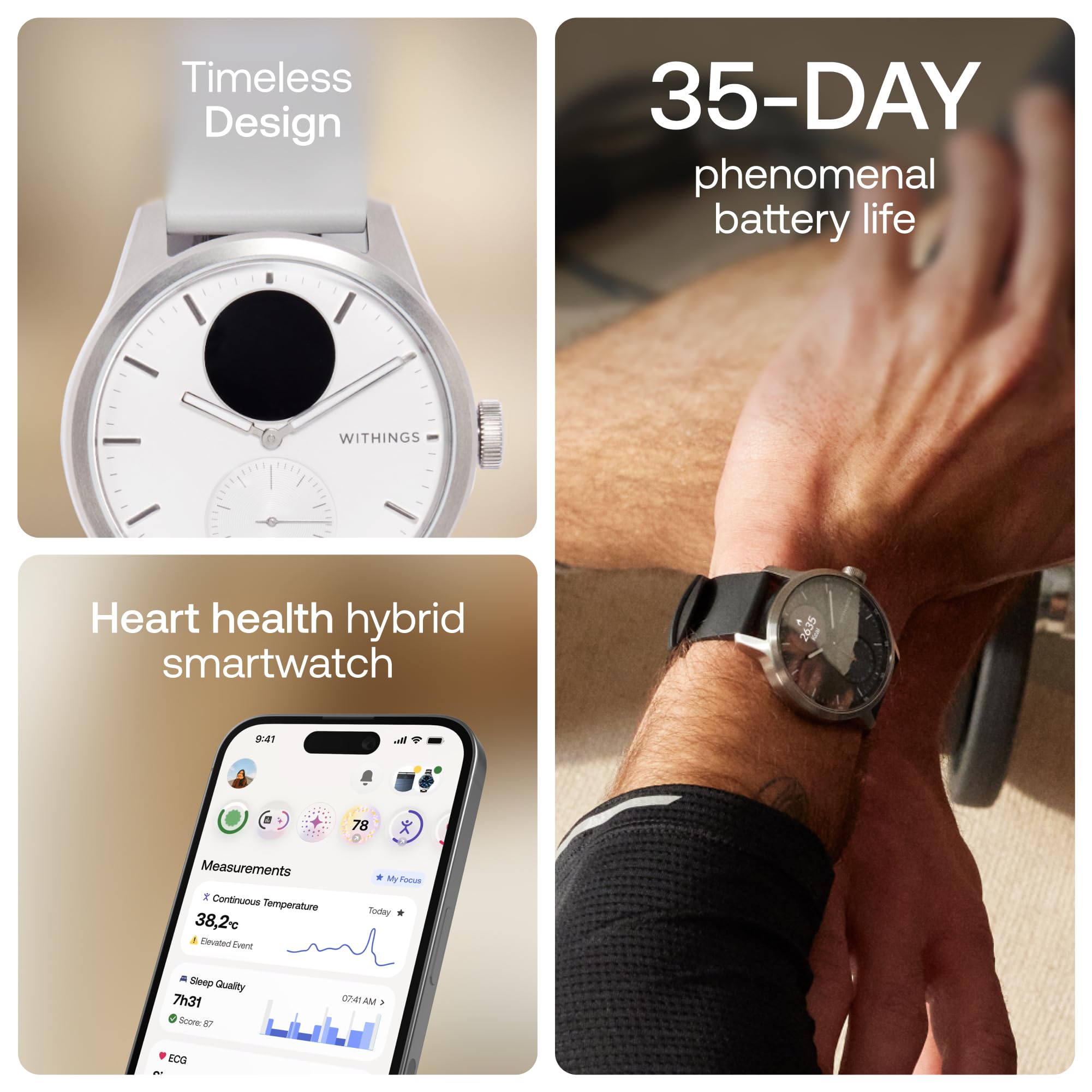 WITHINGS ScanWatch 2 - Hybrid Smart Watch, Heart Rate Monitoring, Fitness Tracker, Cycle Tracker, Sleep Monitoring, GPS Tracker, 30-Day Battery Life, Android & Apple Compatible, HSA/FSA