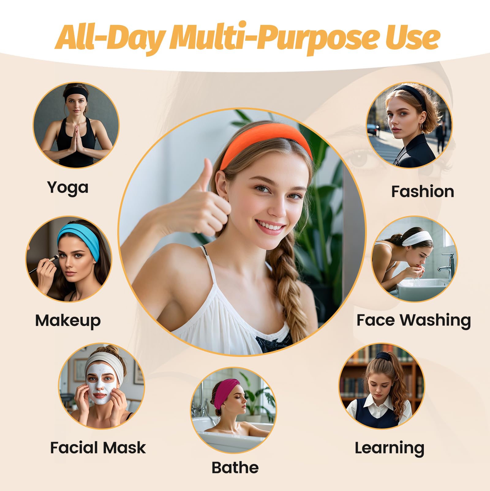 Headbands for Women - 6 Pack Wide Elastic Hair Bands | Stretchy Sweatbands Hair Bands | Soft Sports Thin Head Bands | Non-Slip Accessories Bands for Fashion, Washing Face, Workouts, Yoga, Daily Use