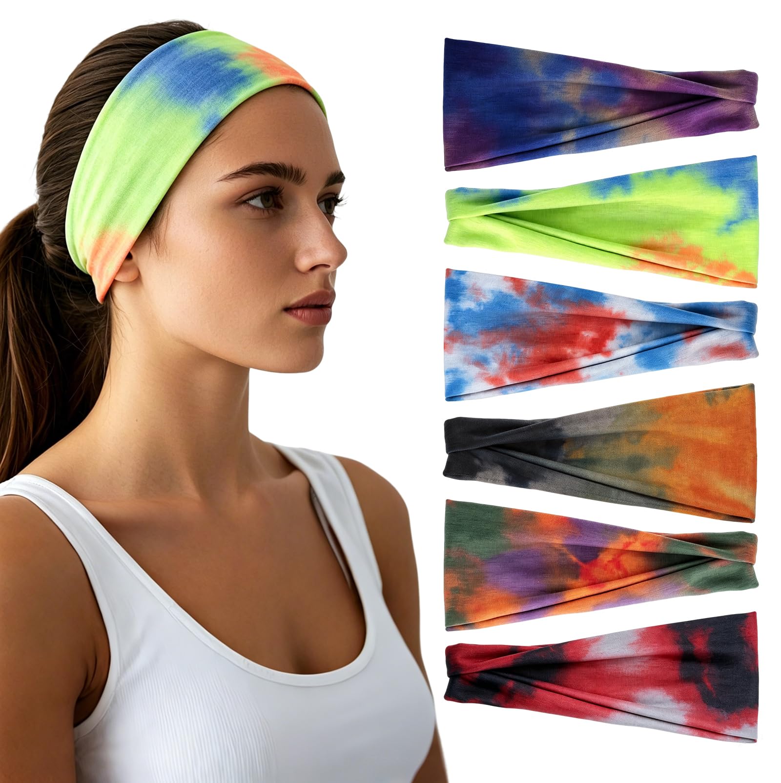 Headbands for Women - 6 Pack Wide Elastic Hair Bands | Stretchy Sweatbands Hair Bands | Soft Sports Thin Head Bands | Non-Slip Accessories Bands for Fashion, Washing Face, Workouts, Yoga, Daily Use