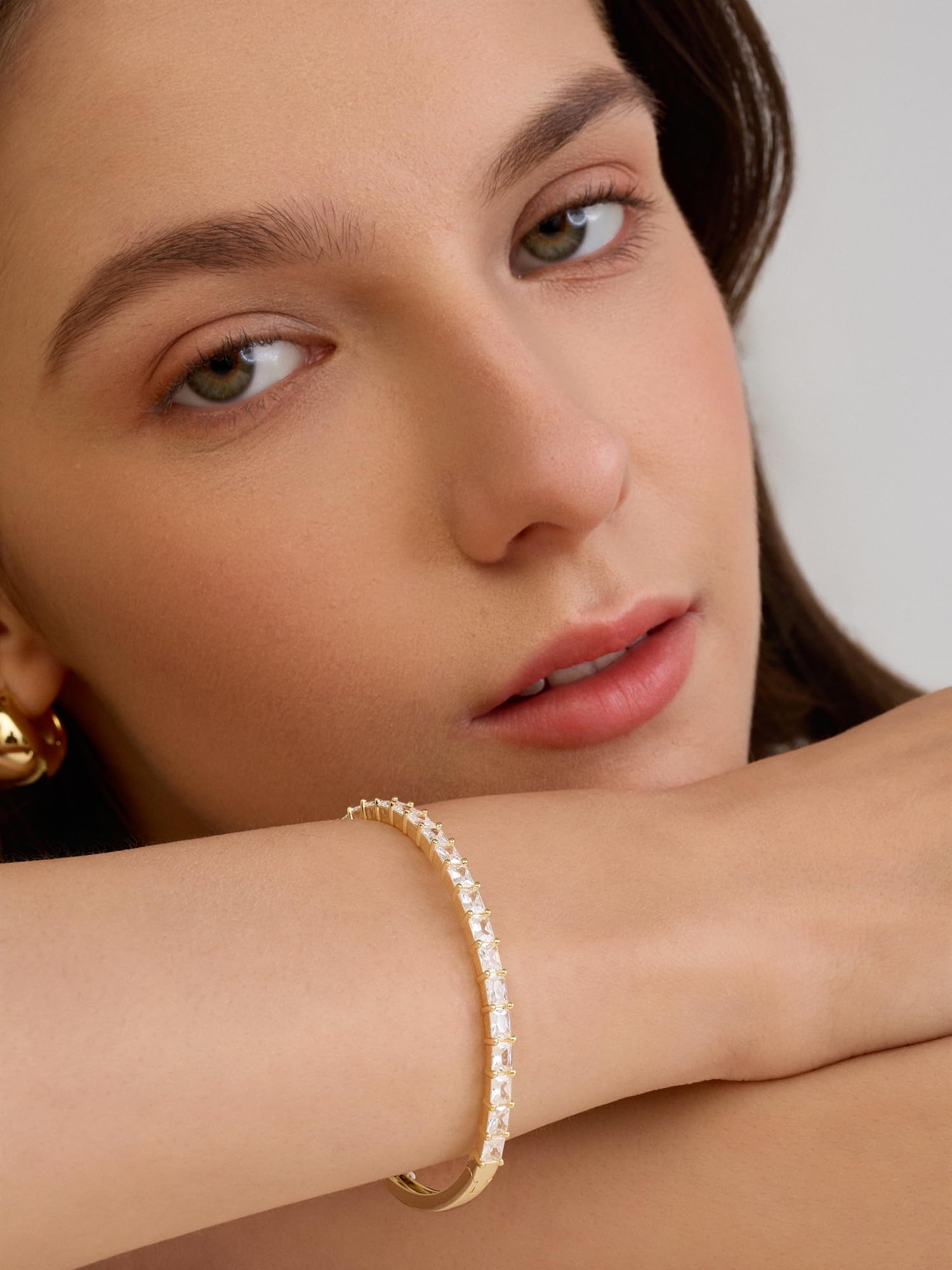 Gold Bracelets For Women, 14k Gold Filled Bangle Bracelets | Chunky Hinged Bangle Bracelets,Bangle Bracelets Non Tarnish, Jewelry For Women-Wavy Evil Eye Round Recetangle Marquise Cut