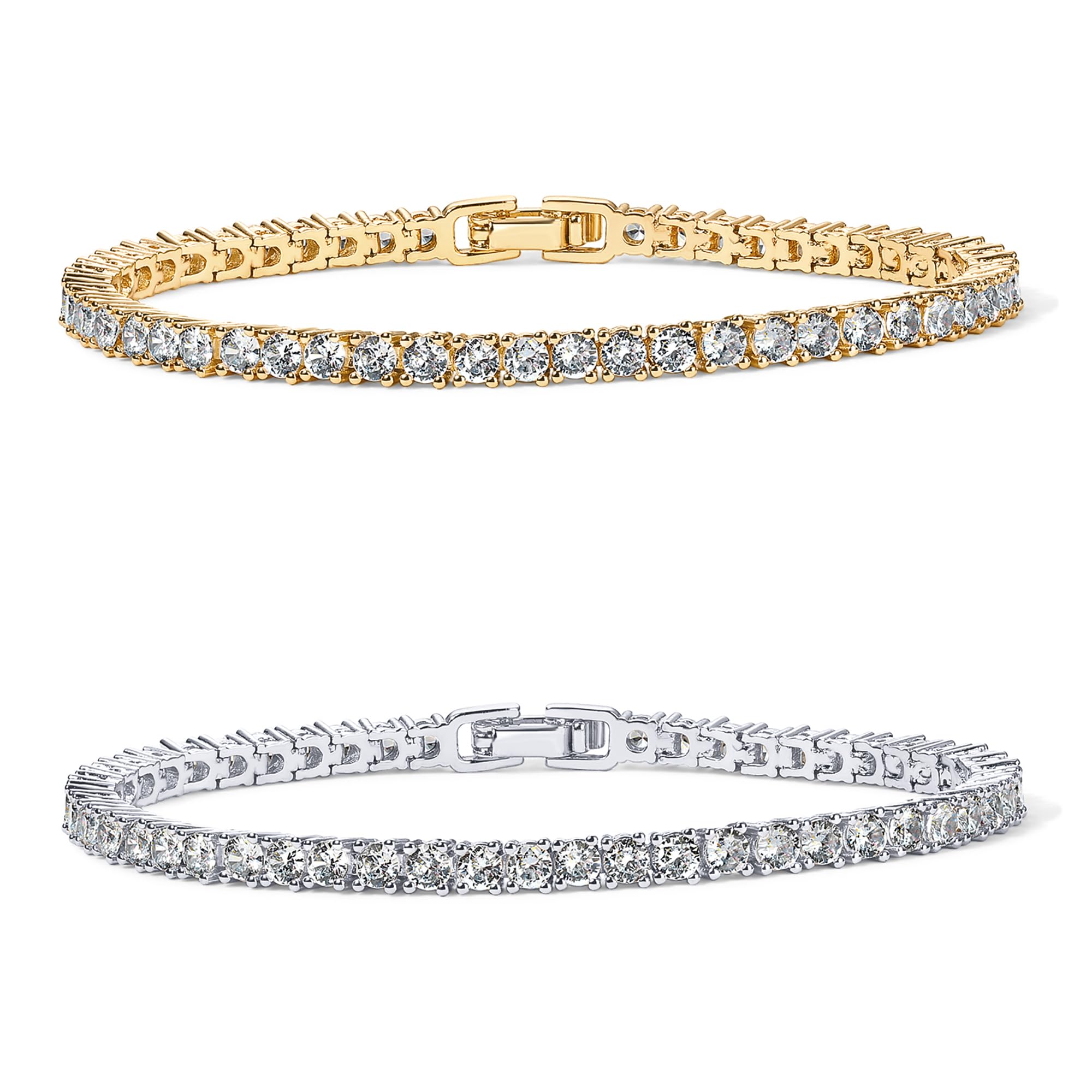 PAVOI 14K Gold Plated 3mm Cubic Zirconia Classic Tennis Bracelet | Gold Bracelets for Women | Stackable Bracelets for Women, 14K Gold Bracelets with CZ, Bracelet Stack