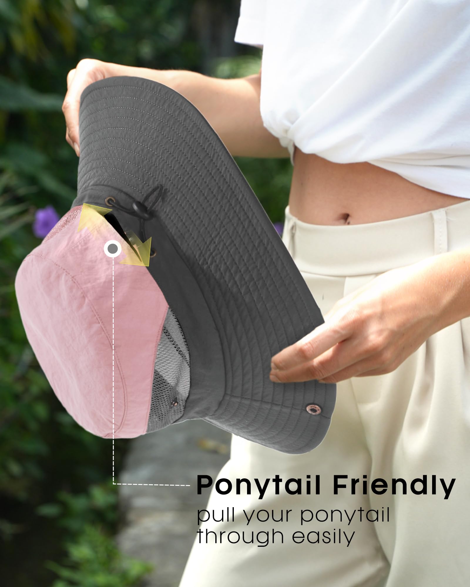 FURTALK Womens Sun Hat with Ponytail Hole Beach Hiking Summer Wide Brim UPF 50+ Outdoor Protection Foldable Bucket Hat