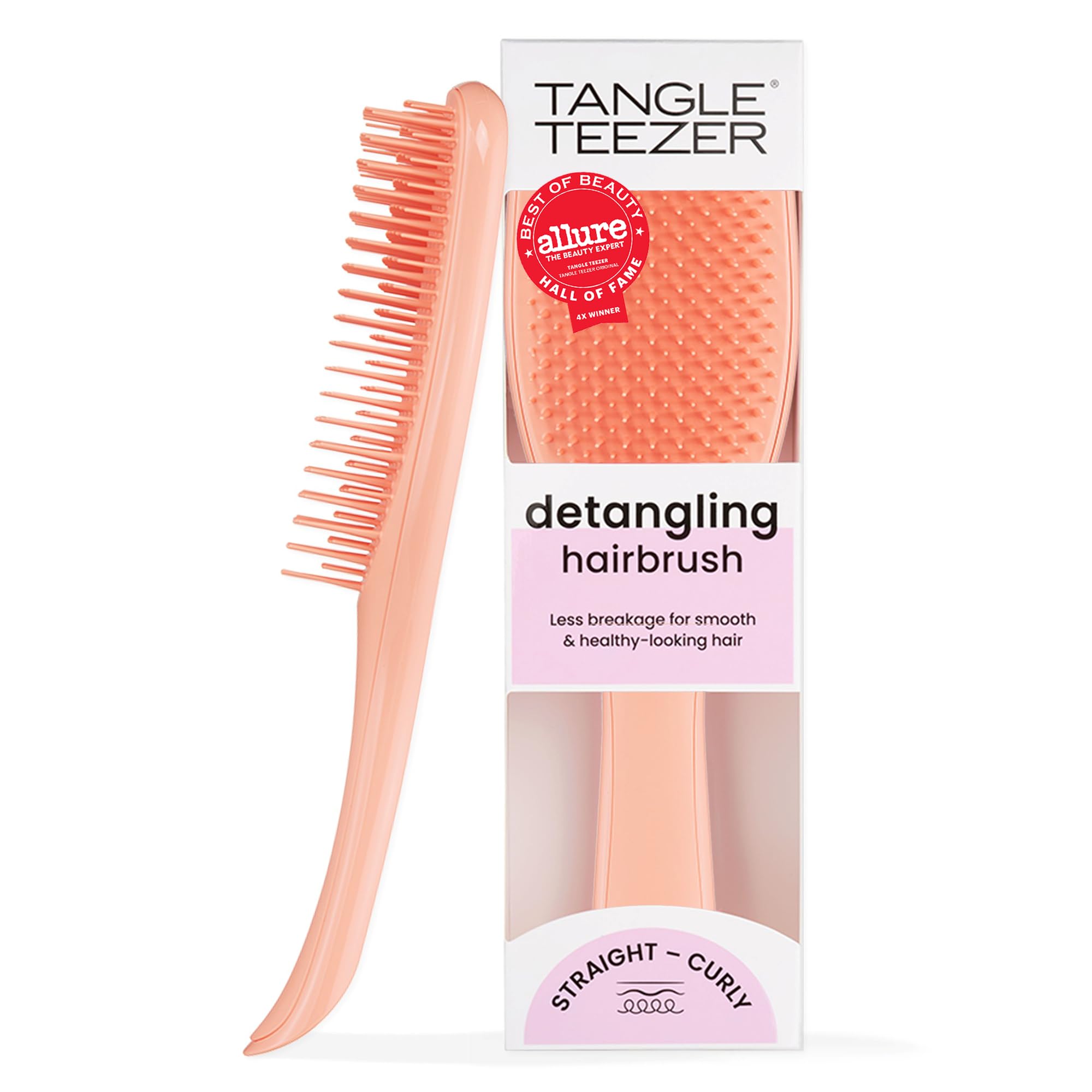 Tangle Teezer Ultimate Detangler Brush, Straight to Wavy, Apricot Blaze | Patented two-tier, regular-flex teeth reduce breakage & split ends on wet or dry hair; Shower-friendly hairbrush for all ages