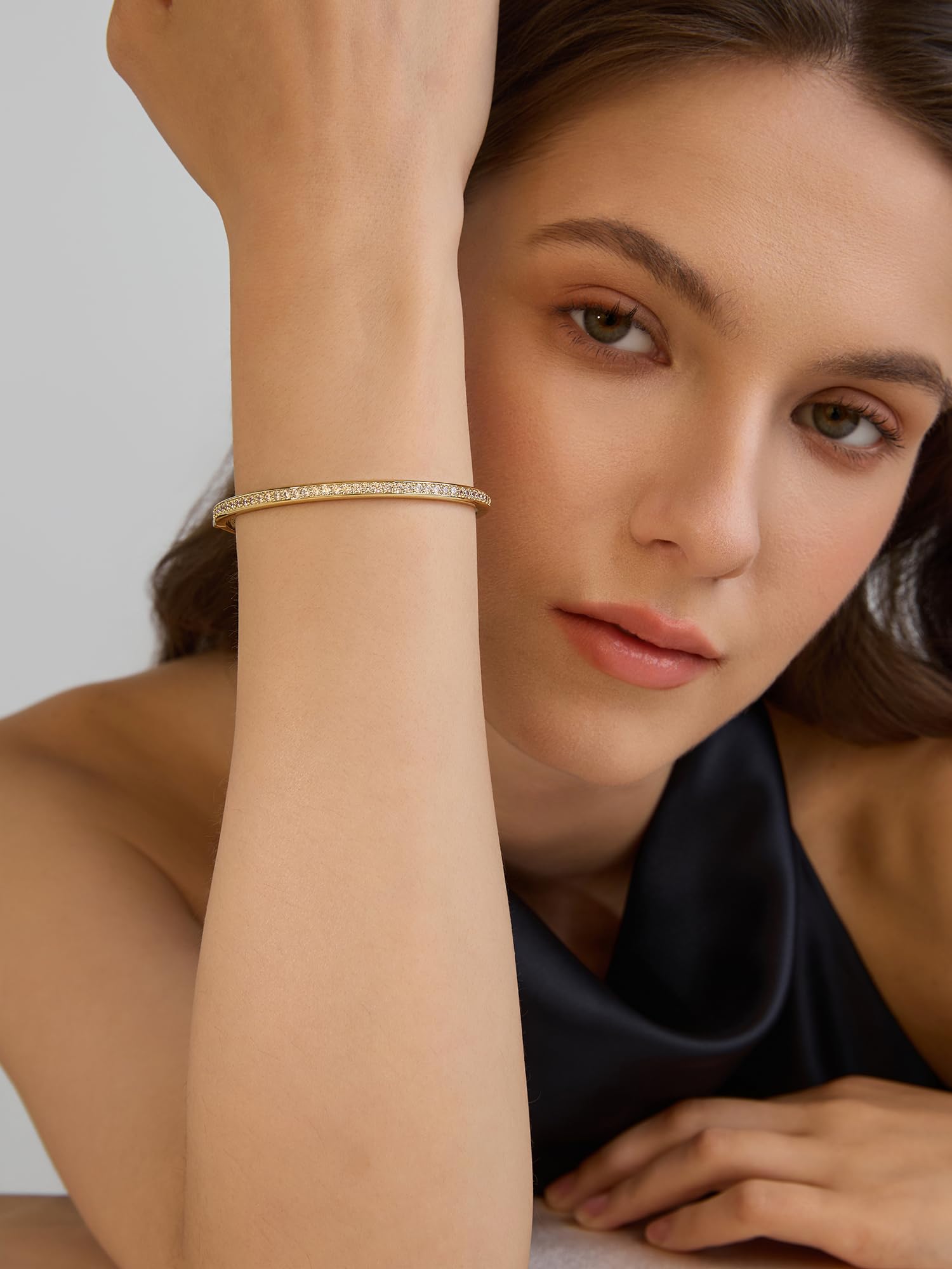 Gold Bracelets For Women, 14k Gold Filled Bangle Bracelets | Chunky Hinged Bangle Bracelets,Bangle Bracelets Non Tarnish, Jewelry For Women-Wavy Evil Eye Round Recetangle Marquise Cut