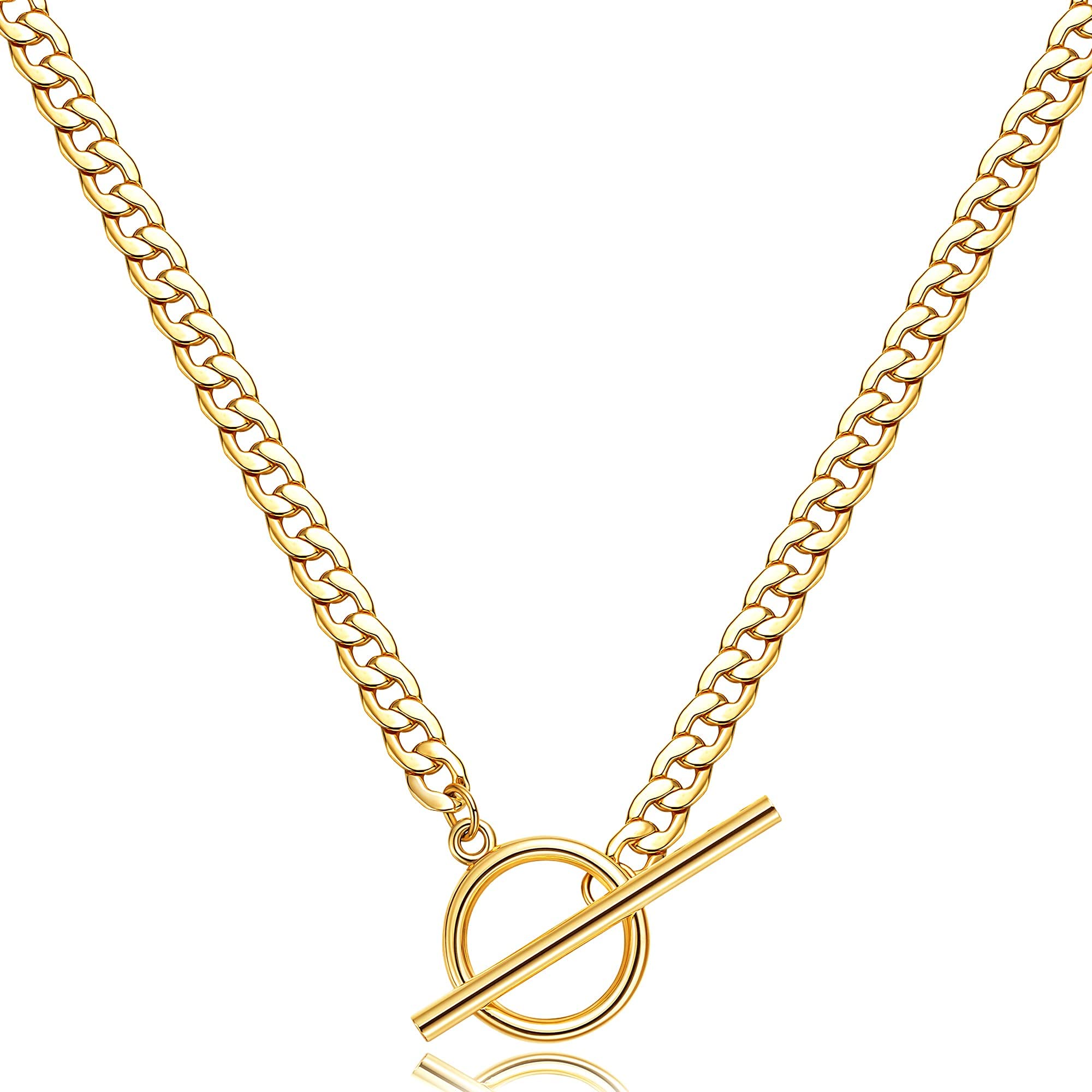 CHESKY 14K Gold Plated Layered Chain Necklace for Women | Trendy Cuban Link Chain, Chunky Paperclip Chain, Toggle Clasp Necklace, Fashion Gold Jewelry, Daily Gift for Women