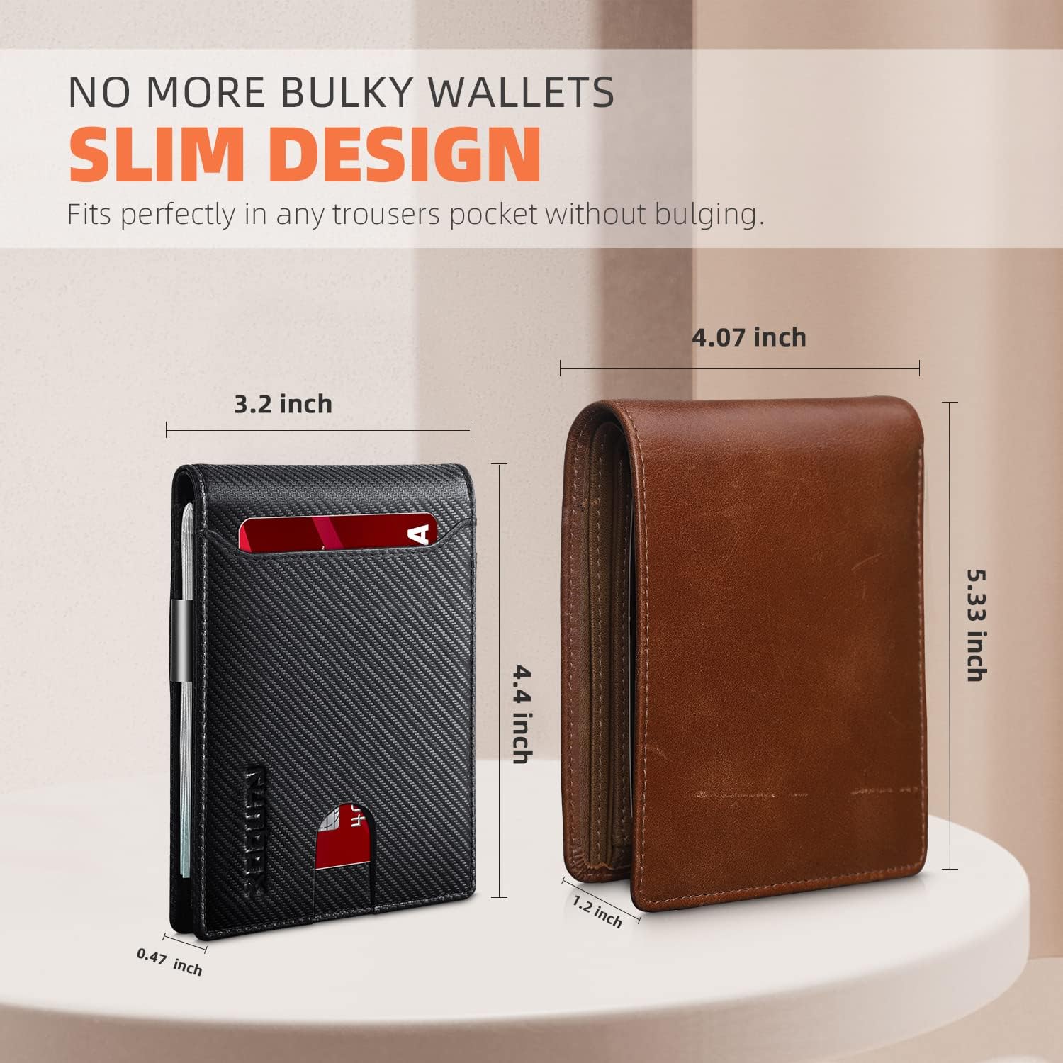 RUNBOX Slim Wallet for Men - RFID Blocking Leather Bifold with Money Clip | Minimalist Front Pocket Wallet Holds 11 Cards,Slim Thin Design,RFID Blocking Protection, Practical Birthday Gifts for Men