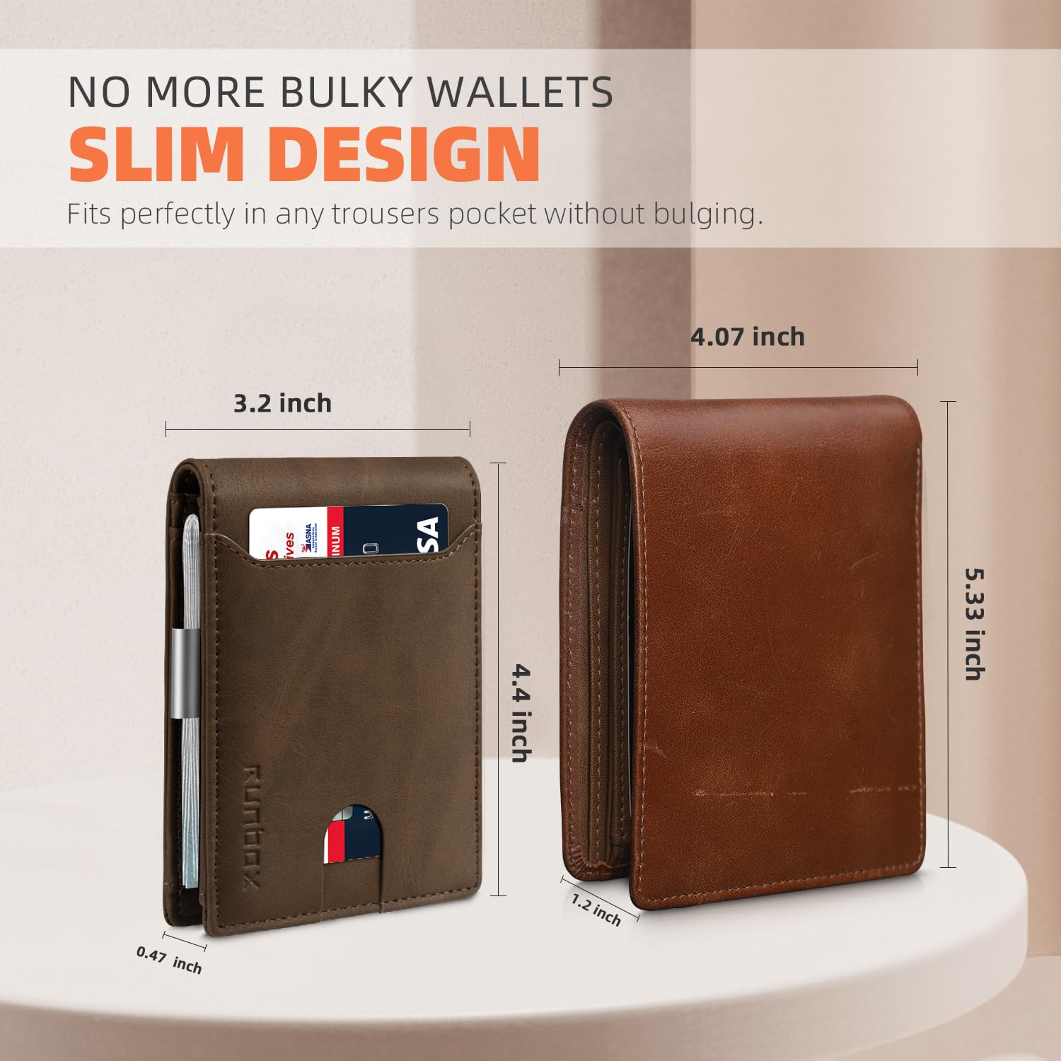 RUNBOX Slim Wallet for Men - RFID Blocking Leather Bifold with Money Clip | Minimalist Front Pocket Wallet Holds 11 Cards,Slim Thin Design,RFID Blocking Protection, Practical Birthday Gifts for Men
