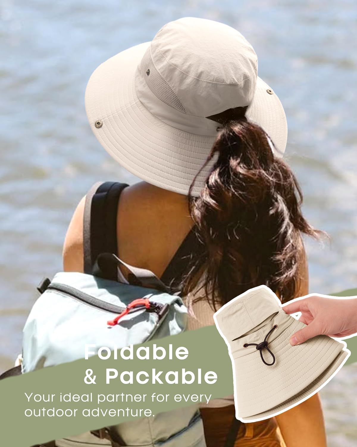 FURTALK Womens Sun Hat with Ponytail Hole Beach Hiking Summer Wide Brim UPF 50+ Outdoor Protection Foldable Bucket Hat