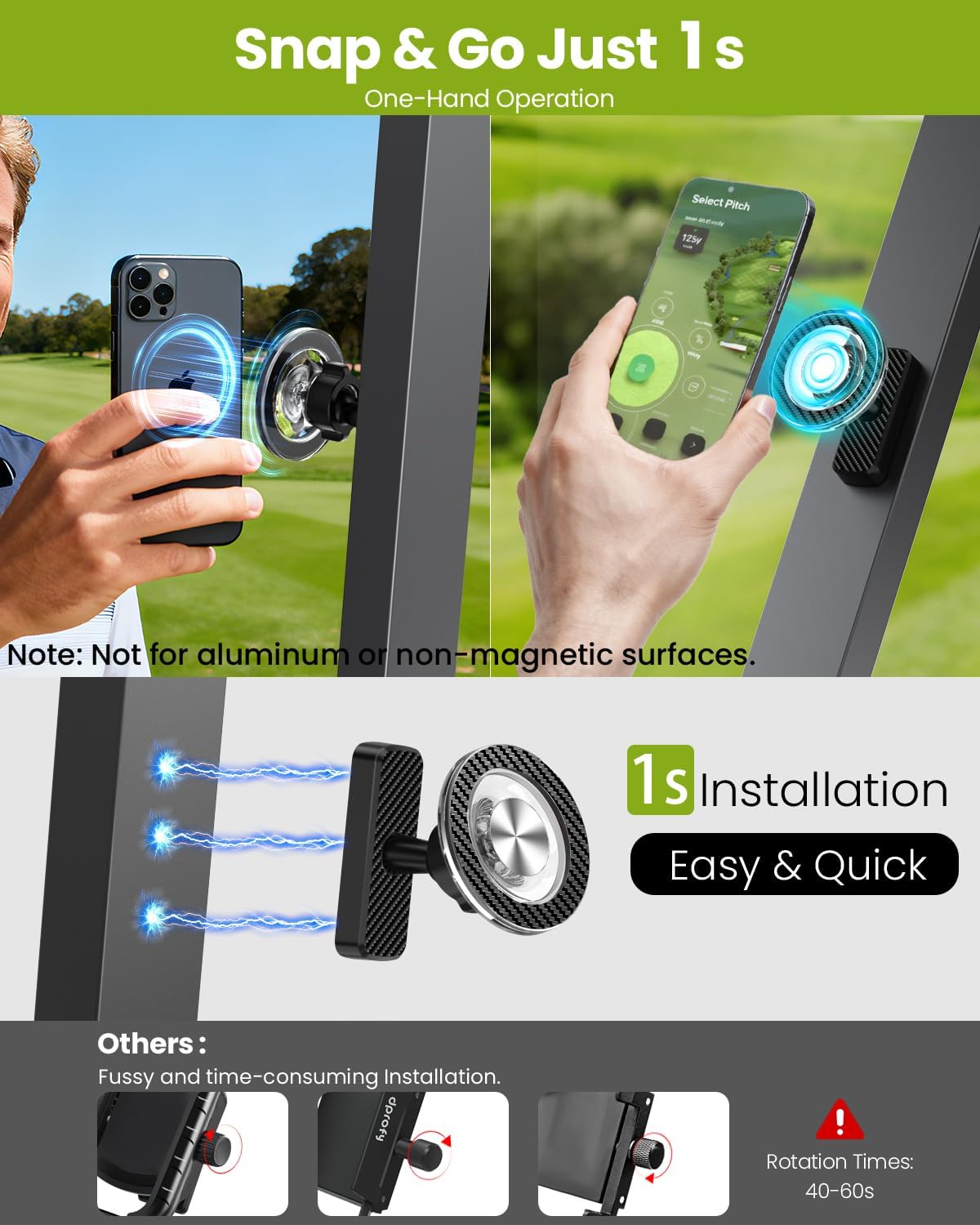 Magnetic Golf Cart Phone Holder, Golf Accessories for Men Golf Gifts Daddy | Premium Golf Cart Accessories For Men Dad Husband, Unique Magnet Phone Mount Holder, Golf Gift For Men, Car Accessory Father