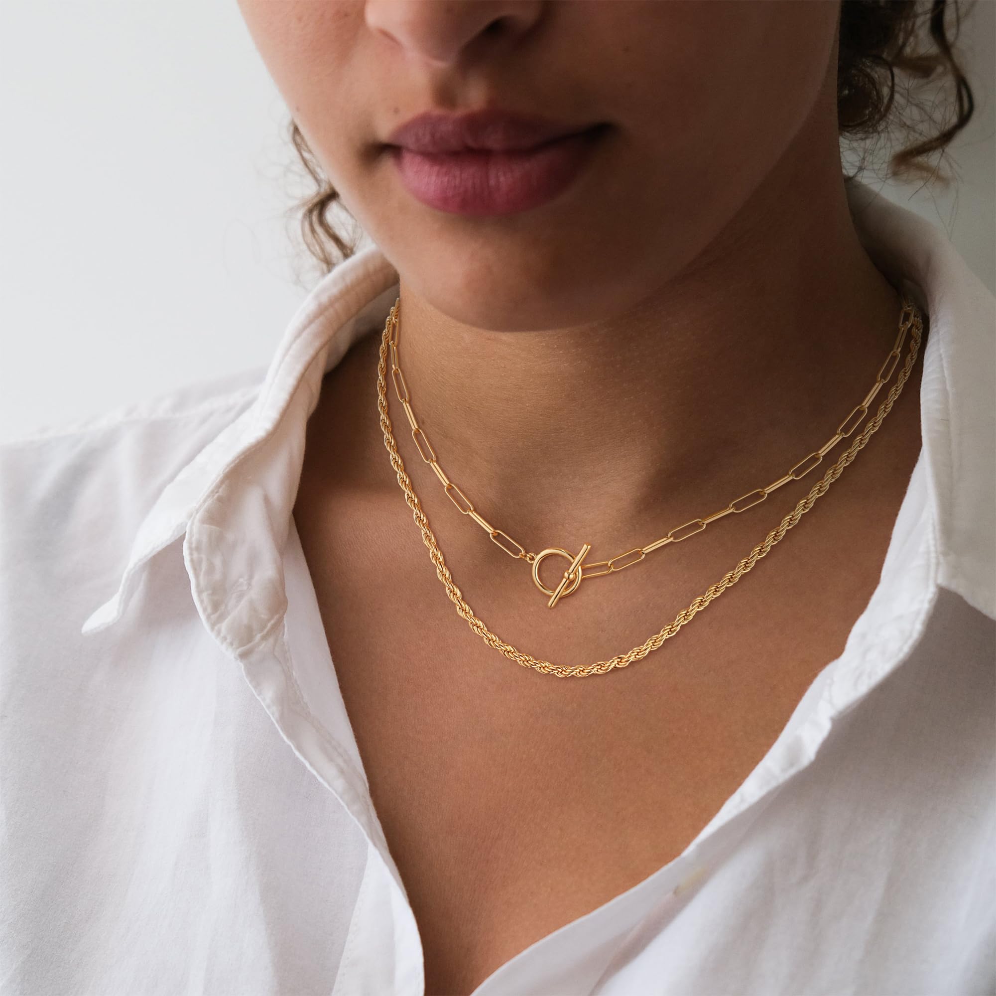 CHESKY 14K Gold Plated Layered Chain Necklace for Women | Trendy Cuban Link Chain, Chunky Paperclip Chain, Toggle Clasp Necklace, Fashion Gold Jewelry, Daily Gift for Women