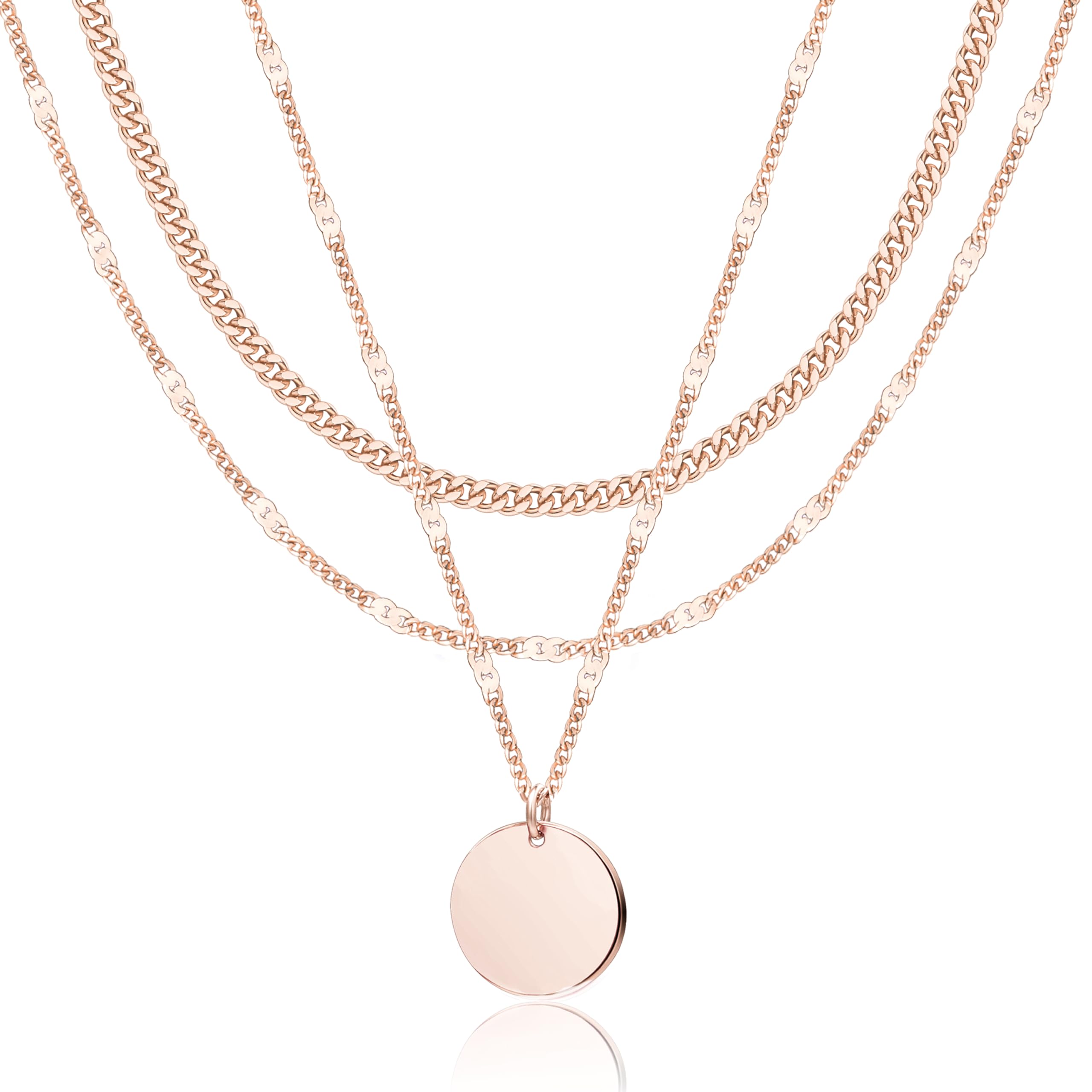 WomenGifts Layered Gold Necklaces for Women, 14K Gold Sterling Silver Plated Dainty Pendant Necklace Set Non Tarnish, Chunky Stackable Cuban Chain Choker, Trendy Birthstone Vacation Jewelry Gift