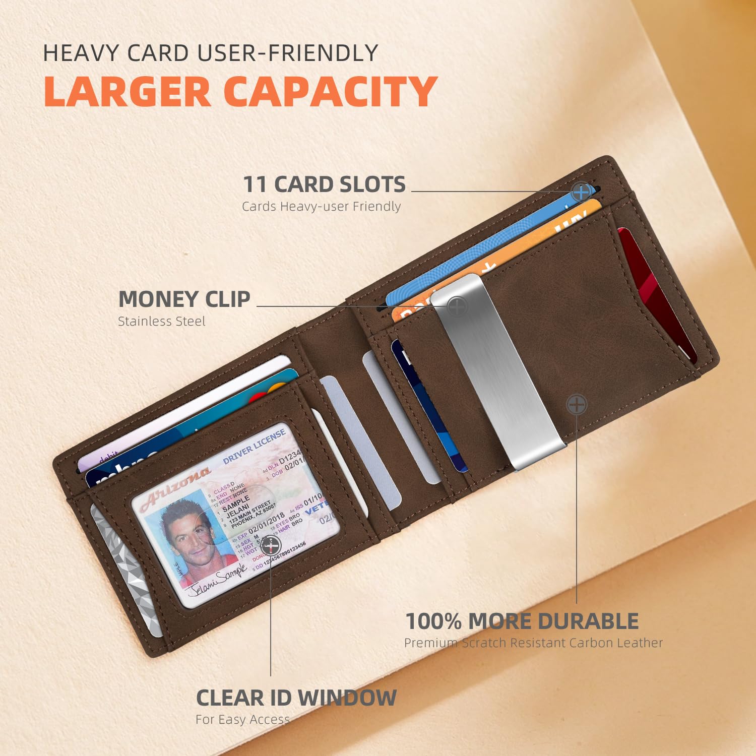 RUNBOX Slim Wallet for Men - RFID Blocking Leather Bifold with Money Clip | Minimalist Front Pocket Wallet Holds 11 Cards,Slim Thin Design,RFID Blocking Protection, Practical Birthday Gifts for Men