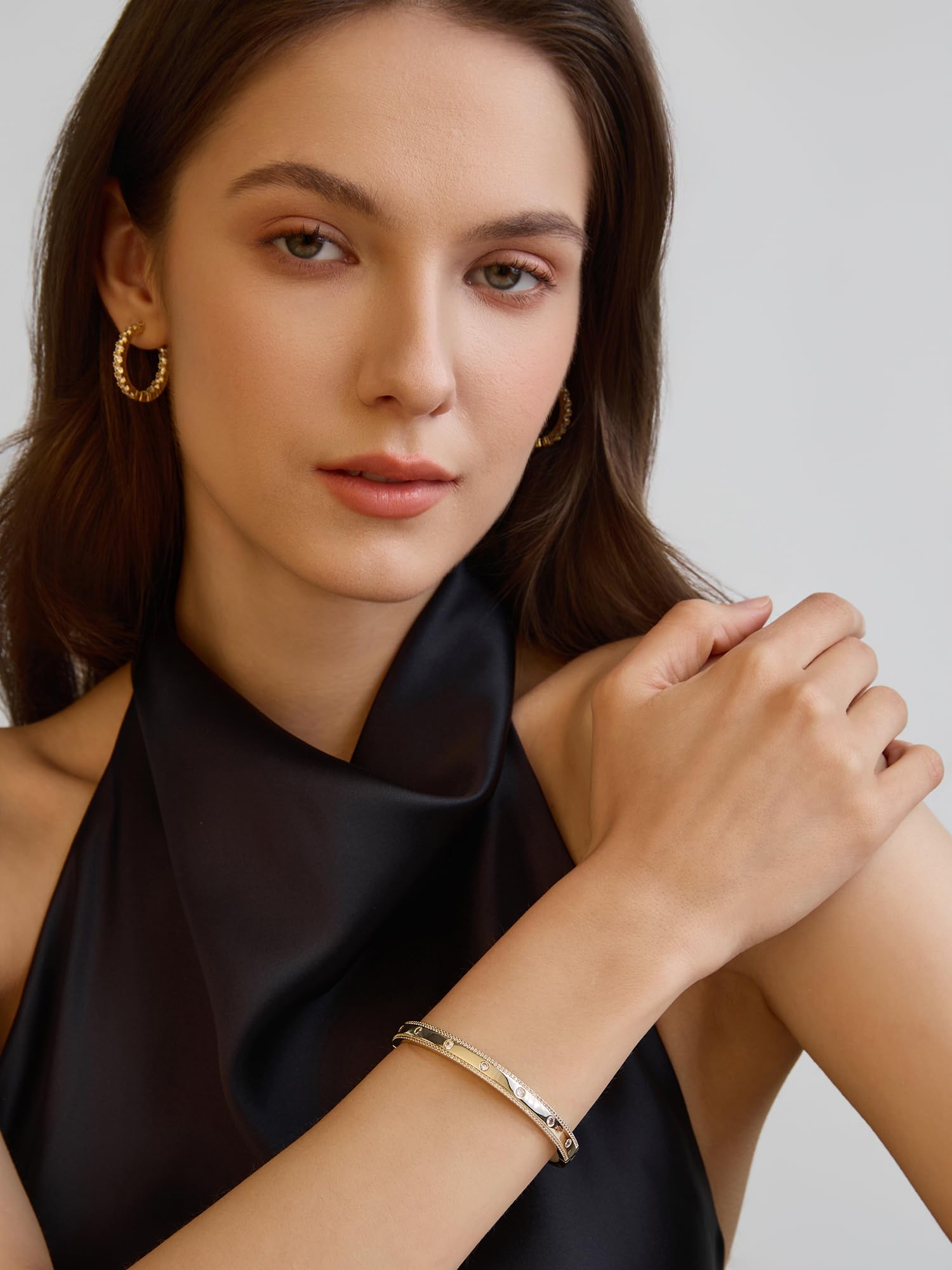 Gold Bracelets For Women, 14k Gold Filled Bangle Bracelets | Chunky Hinged Bangle Bracelets,Bangle Bracelets Non Tarnish, Jewelry For Women-Wavy Evil Eye Round Recetangle Marquise Cut