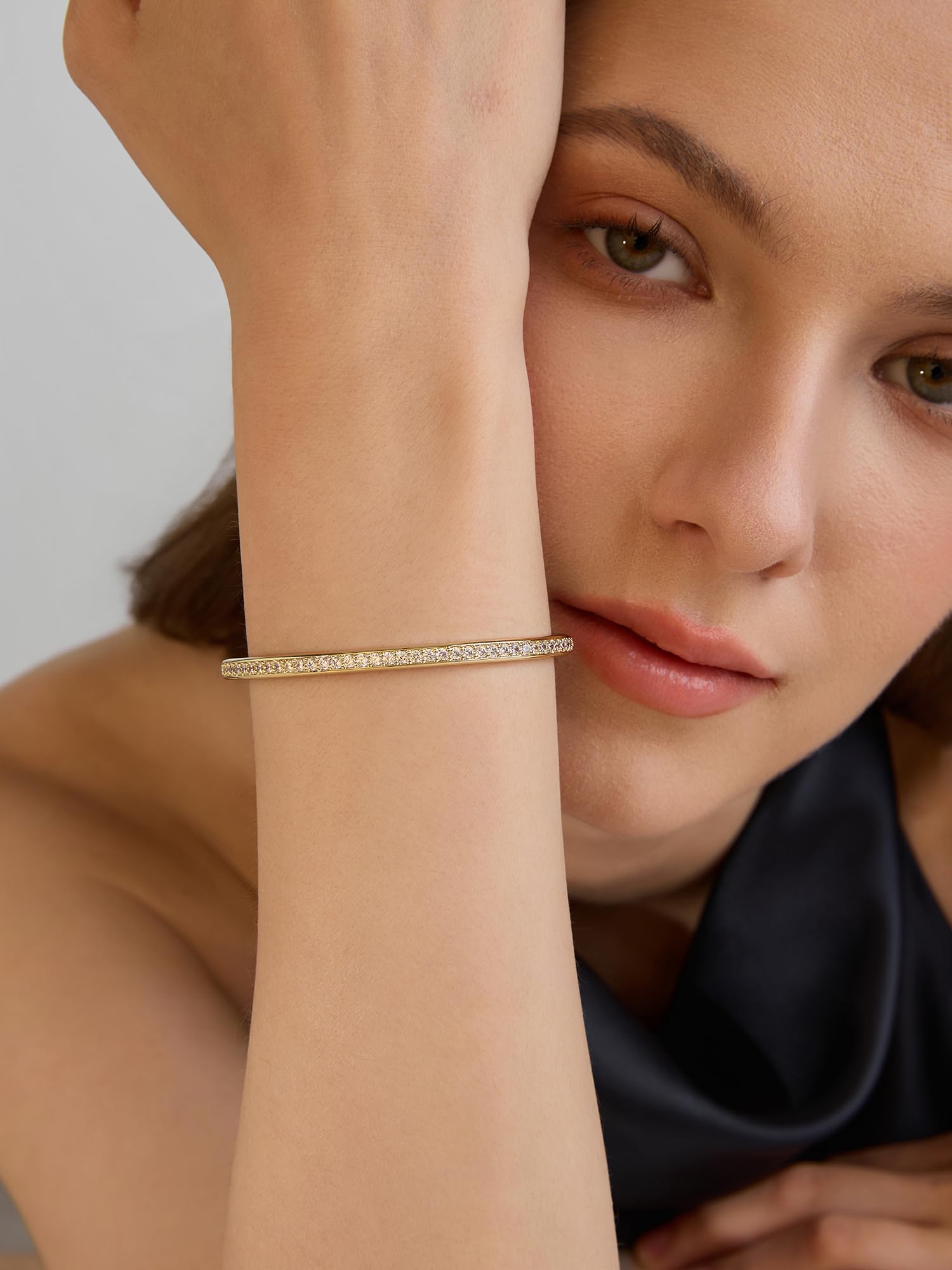 Gold Bracelets For Women, 14k Gold Filled Bangle Bracelets | Chunky Hinged Bangle Bracelets,Bangle Bracelets Non Tarnish, Jewelry For Women-Wavy Evil Eye Round Recetangle Marquise Cut