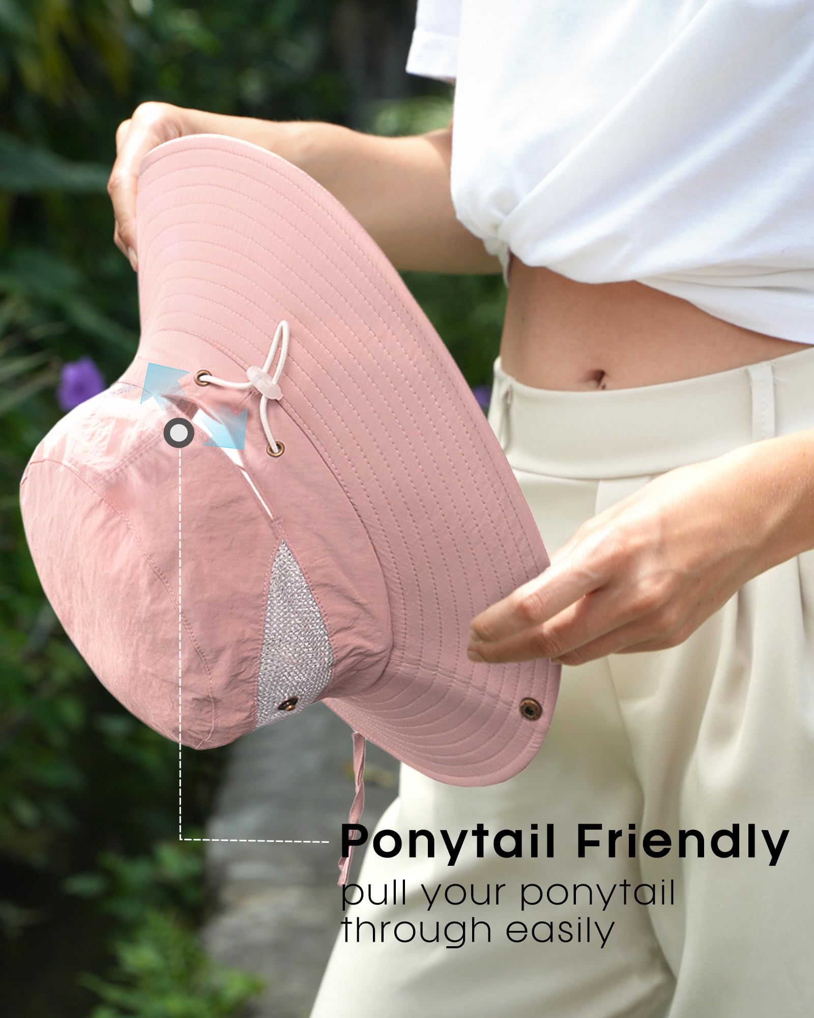 FURTALK Womens Sun Hat with Ponytail Hole Beach Hiking Summer Wide Brim UPF 50+ Outdoor Protection Foldable Bucket Hat