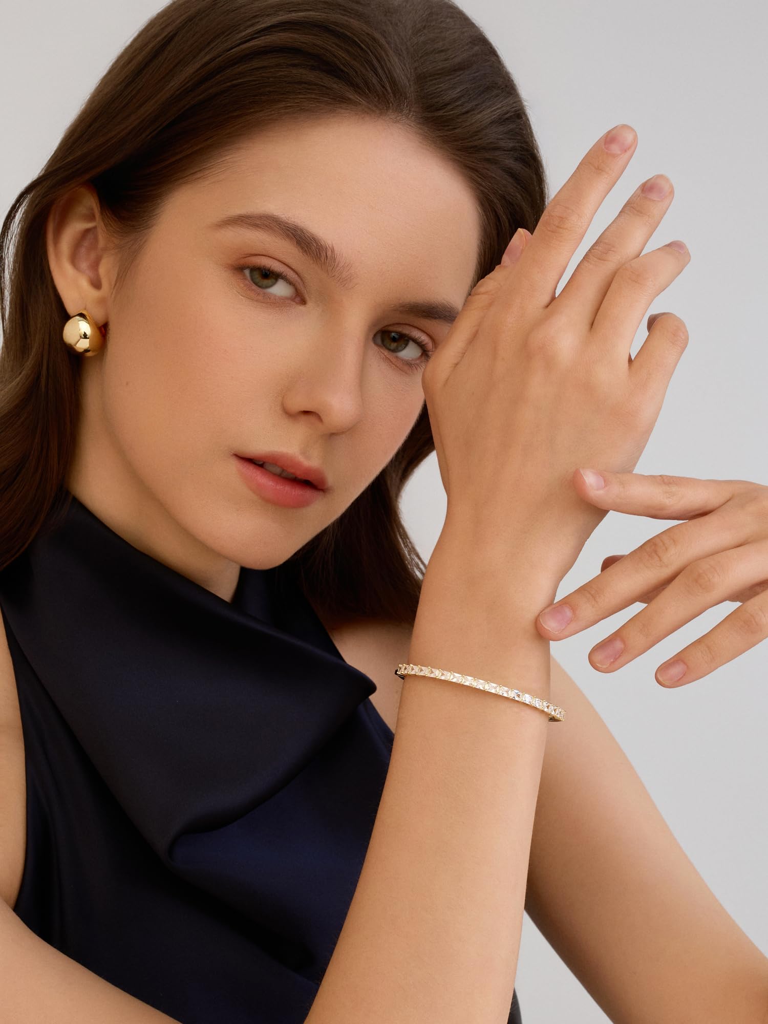 Gold Bracelets For Women, 14k Gold Filled Bangle Bracelets | Chunky Hinged Bangle Bracelets,Bangle Bracelets Non Tarnish, Jewelry For Women-Wavy Evil Eye Round Recetangle Marquise Cut