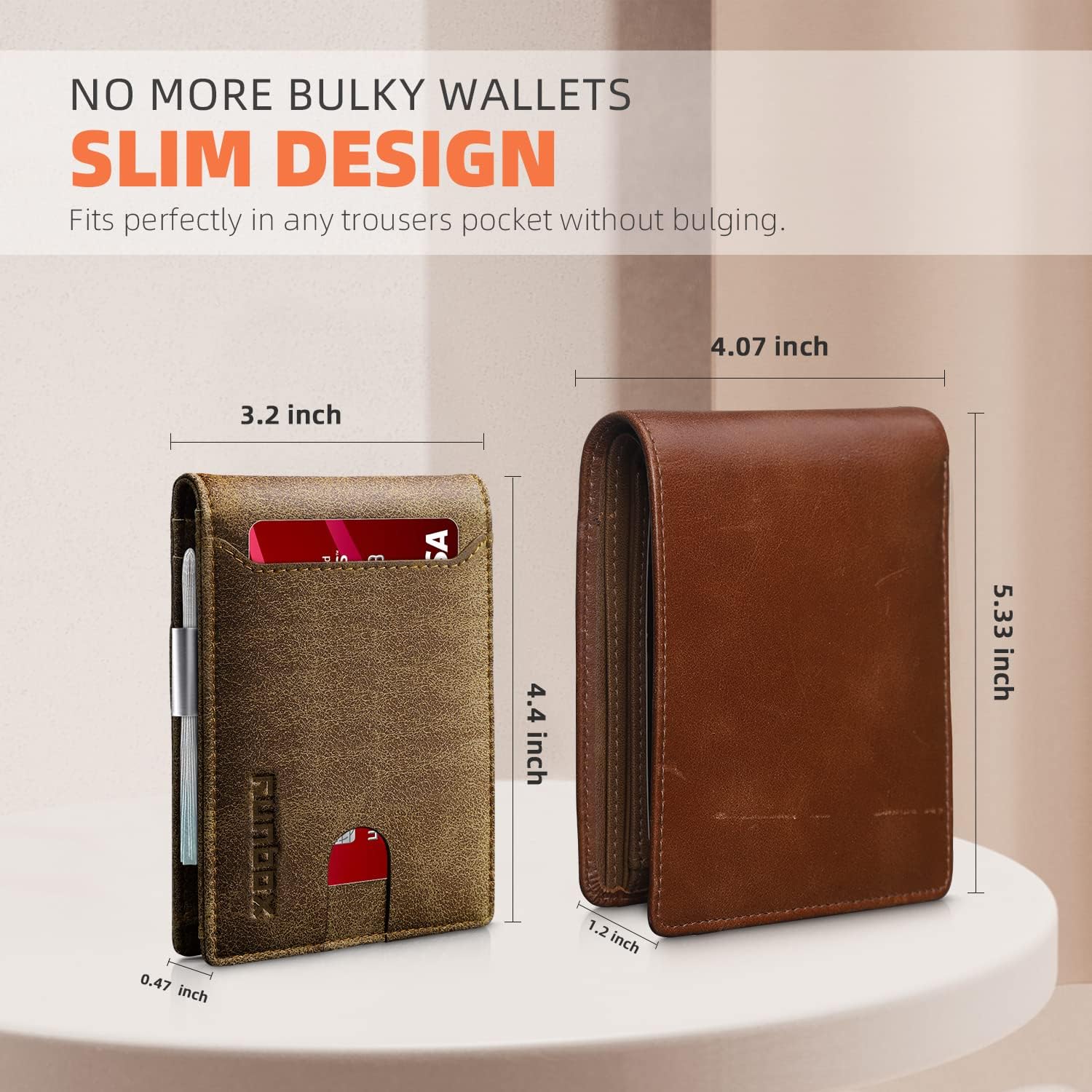RUNBOX Slim Wallet for Men - RFID Blocking Leather Bifold with Money Clip | Minimalist Front Pocket Wallet Holds 11 Cards,Slim Thin Design,RFID Blocking Protection, Practical Birthday Gifts for Men