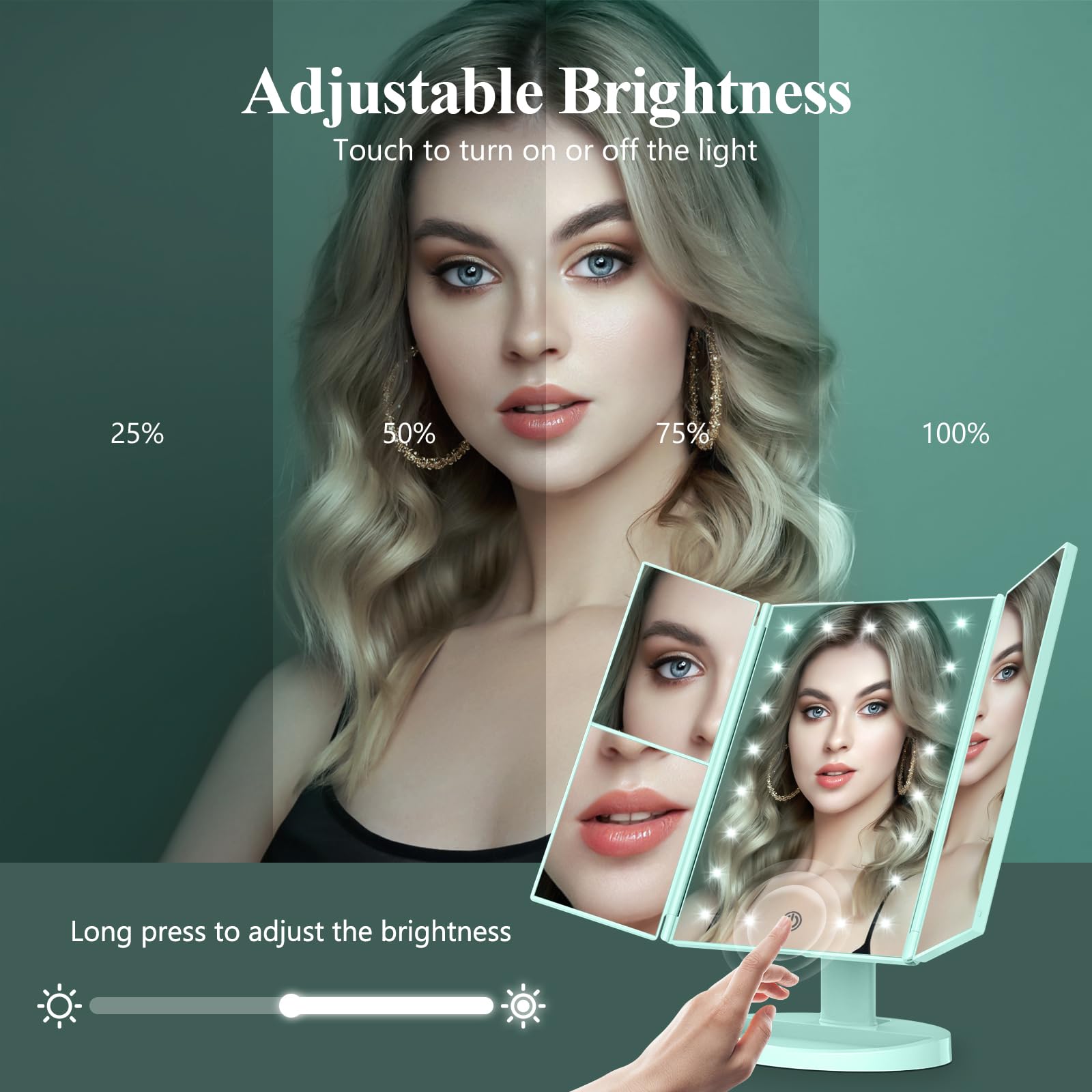 HUONUL 2X/3X/10X Magnifying Vanity Mirror with Light, Trifold Makeup Mirror | Touch Dimming, Dual Power, Clear View for Makeup, Skincare. Dorm Room Essentials. Birthday Gifts for Women, Mom, Wife, Girls