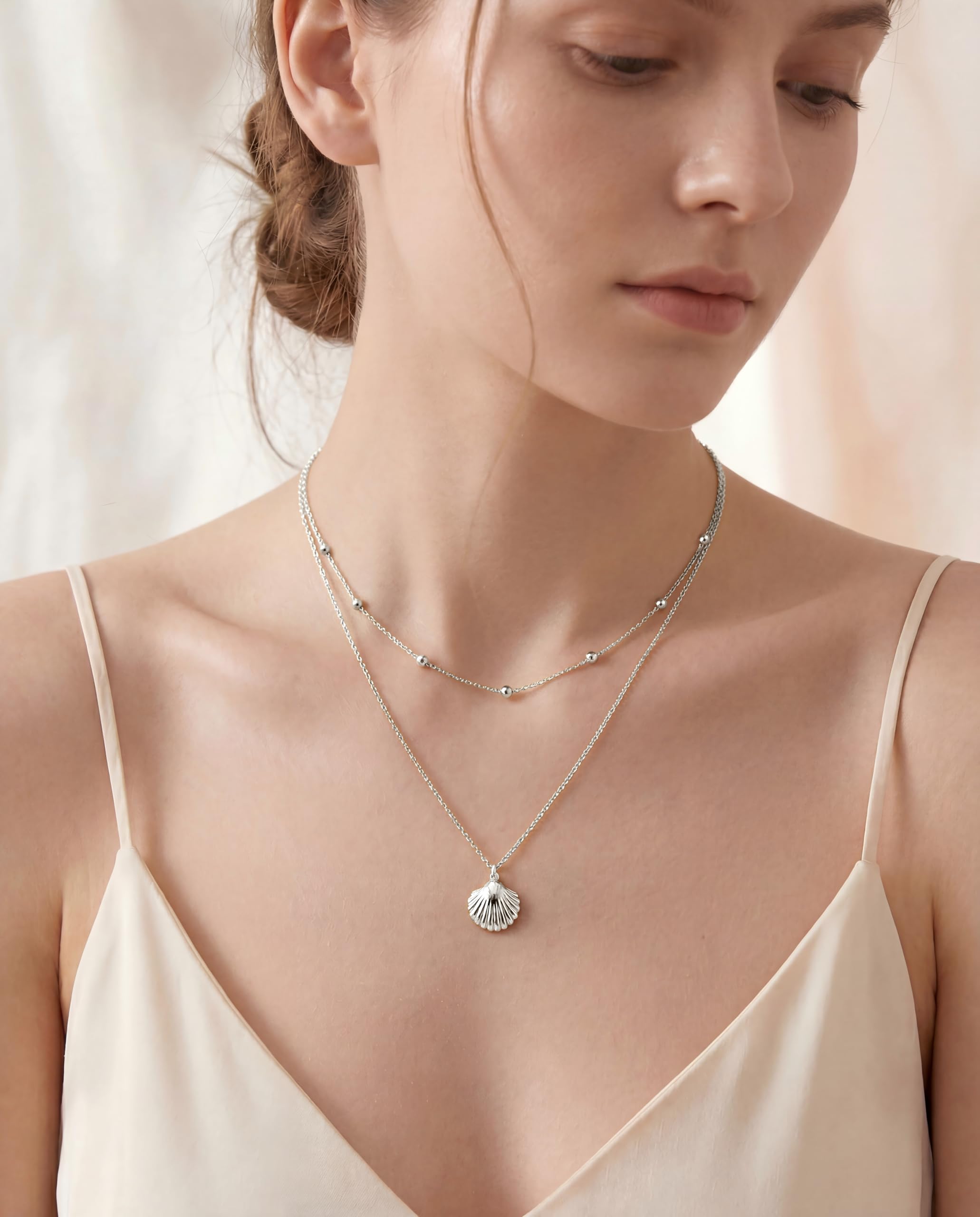 WomenGifts Layered Gold Necklaces for Women, 14K Gold Sterling Silver Plated Dainty Pendant Necklace Set Non Tarnish, Chunky Stackable Cuban Chain Choker, Trendy Birthstone Vacation Jewelry Gift