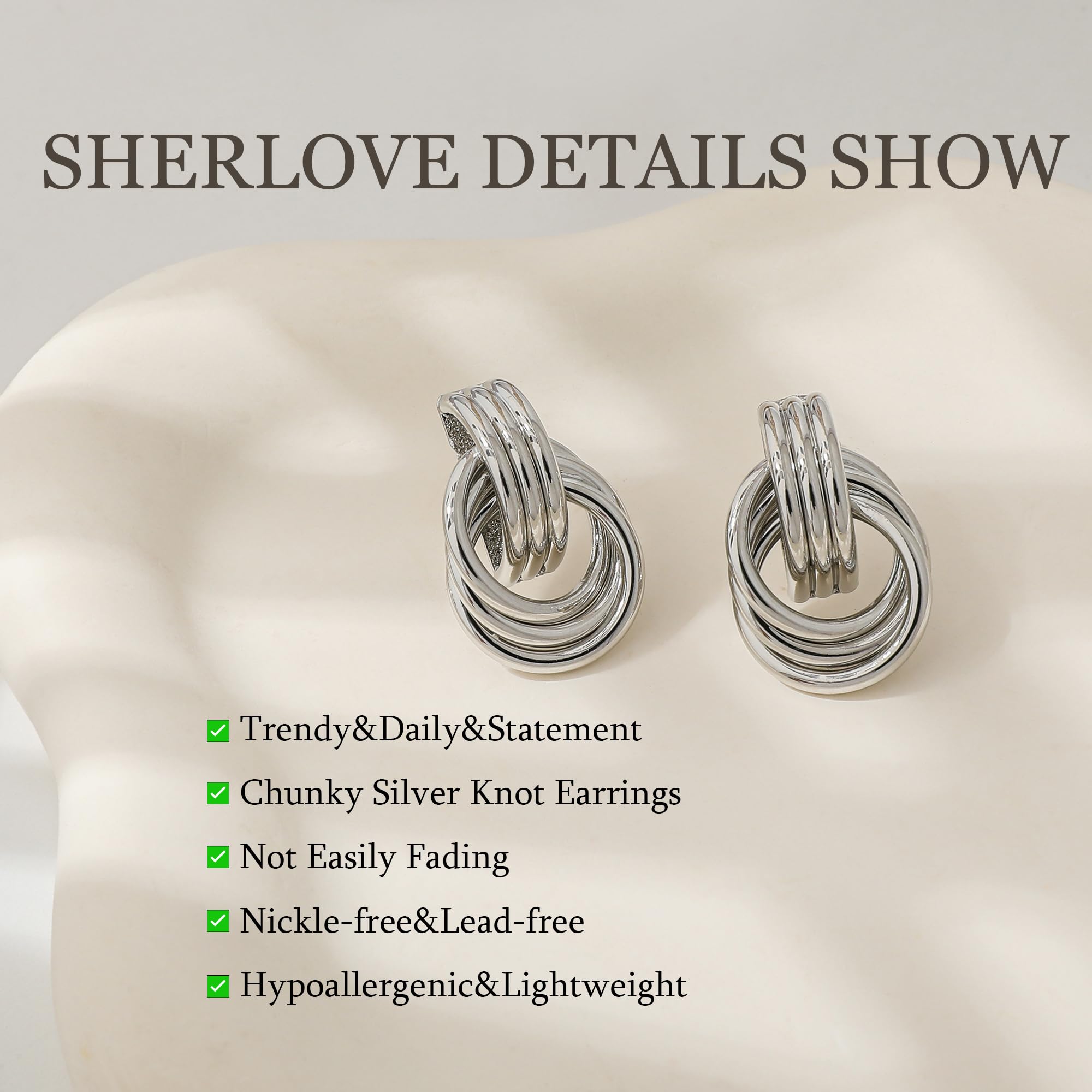 SHERLOVE Chunky Knot Gold Earrings Women Statement Drop Dangle Earrings | 14K Gold Plated Hypoallergenic Lightweight,Trendy Dainty Elegant Cute,Women Gold Jewelry Fashion Accessories Gifts