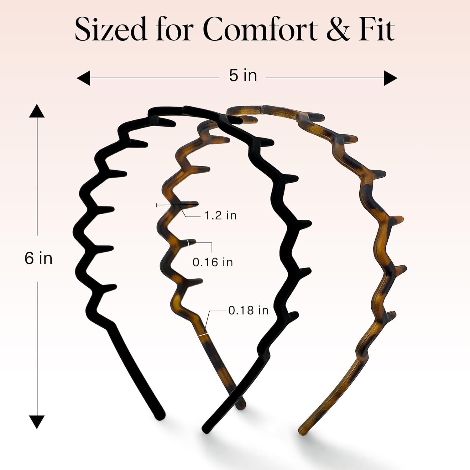 Kitsch Zig Zag Headbands for Women - Black and Tortoise, 2 pcs | Fashion Accessories for Slicked Back Styles | Comfortable Wavy Headbands | Comb Headband with Teeth