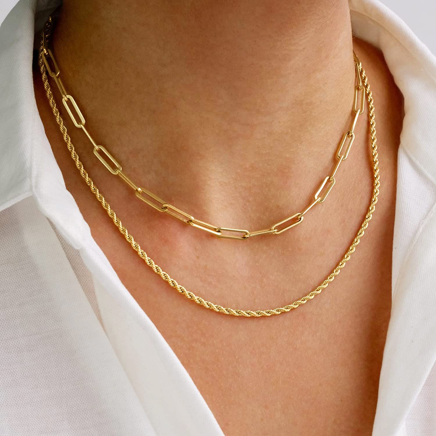 CHESKY 14K Gold Plated Layered Chain Necklace for Women | Trendy Cuban Link Chain, Chunky Paperclip Chain, Toggle Clasp Necklace, Fashion Gold Jewelry, Daily Gift for Women