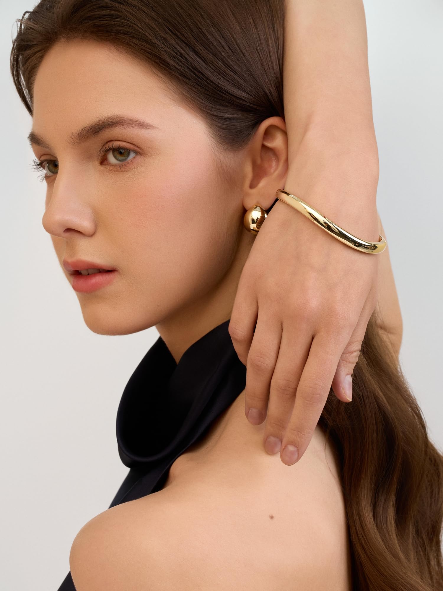 Gold Bracelets For Women, 14k Gold Filled Bangle Bracelets | Chunky Hinged Bangle Bracelets,Bangle Bracelets Non Tarnish, Jewelry For Women-Wavy Evil Eye Round Recetangle Marquise Cut