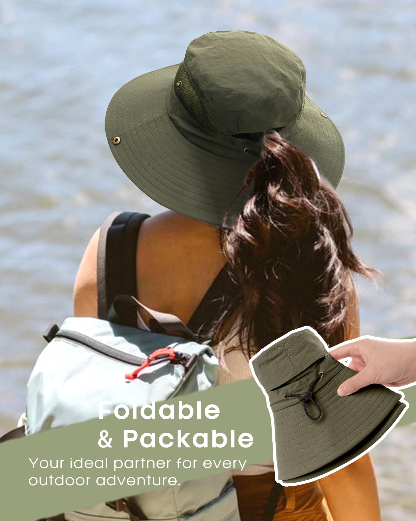 FURTALK Womens Sun Hat with Ponytail Hole Beach Hiking Summer Wide Brim UPF 50+ Outdoor Protection Foldable Bucket Hat