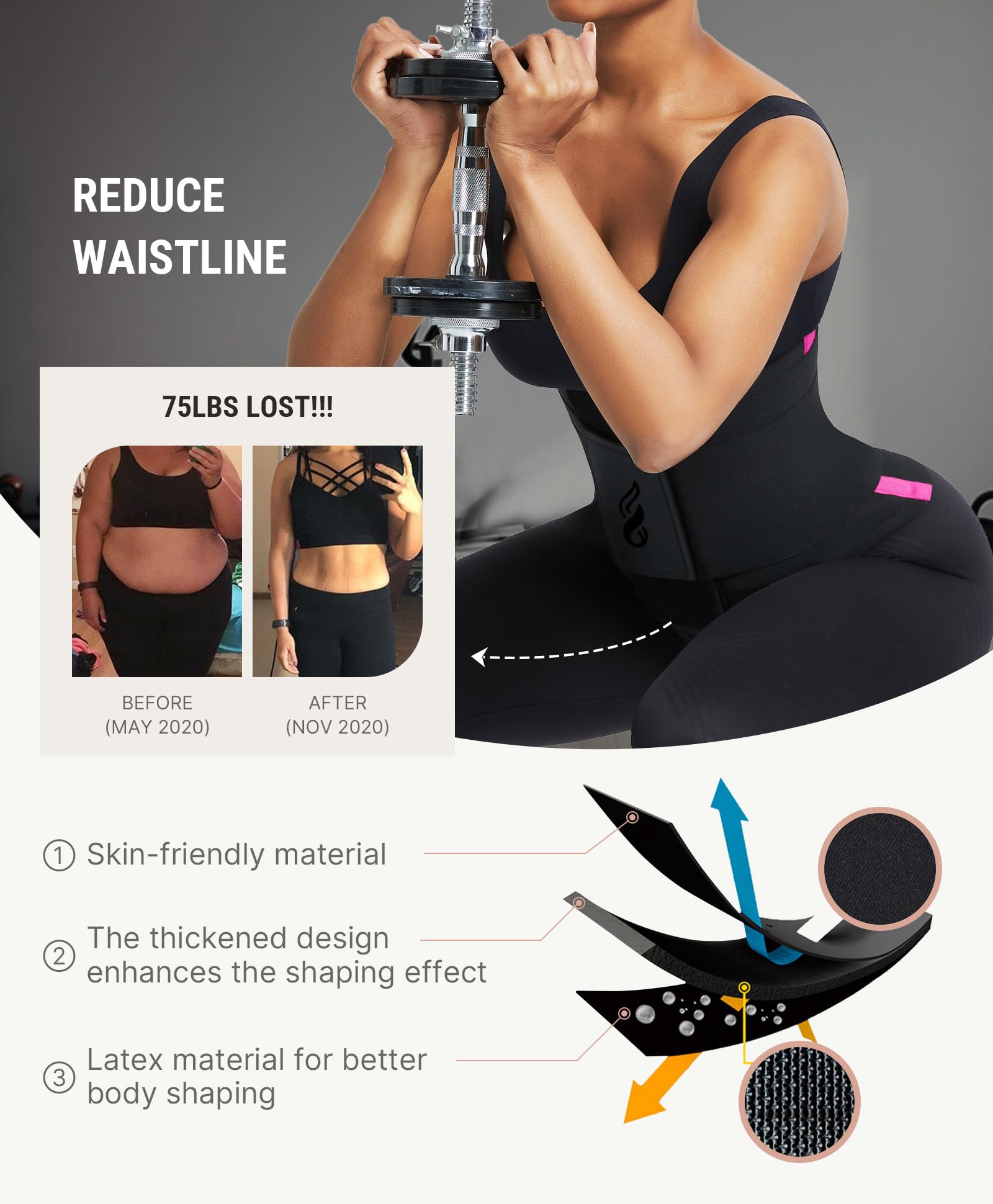 FeelinGirl Waist Trainer Belt Cincher Corset Tummy Control Faja Body Shaper | Hourglass Shaping, Triple Wrap, Hook-loop Closure, Postpartum Gym Workout, Underbust Girdle, Perspiring Fabric