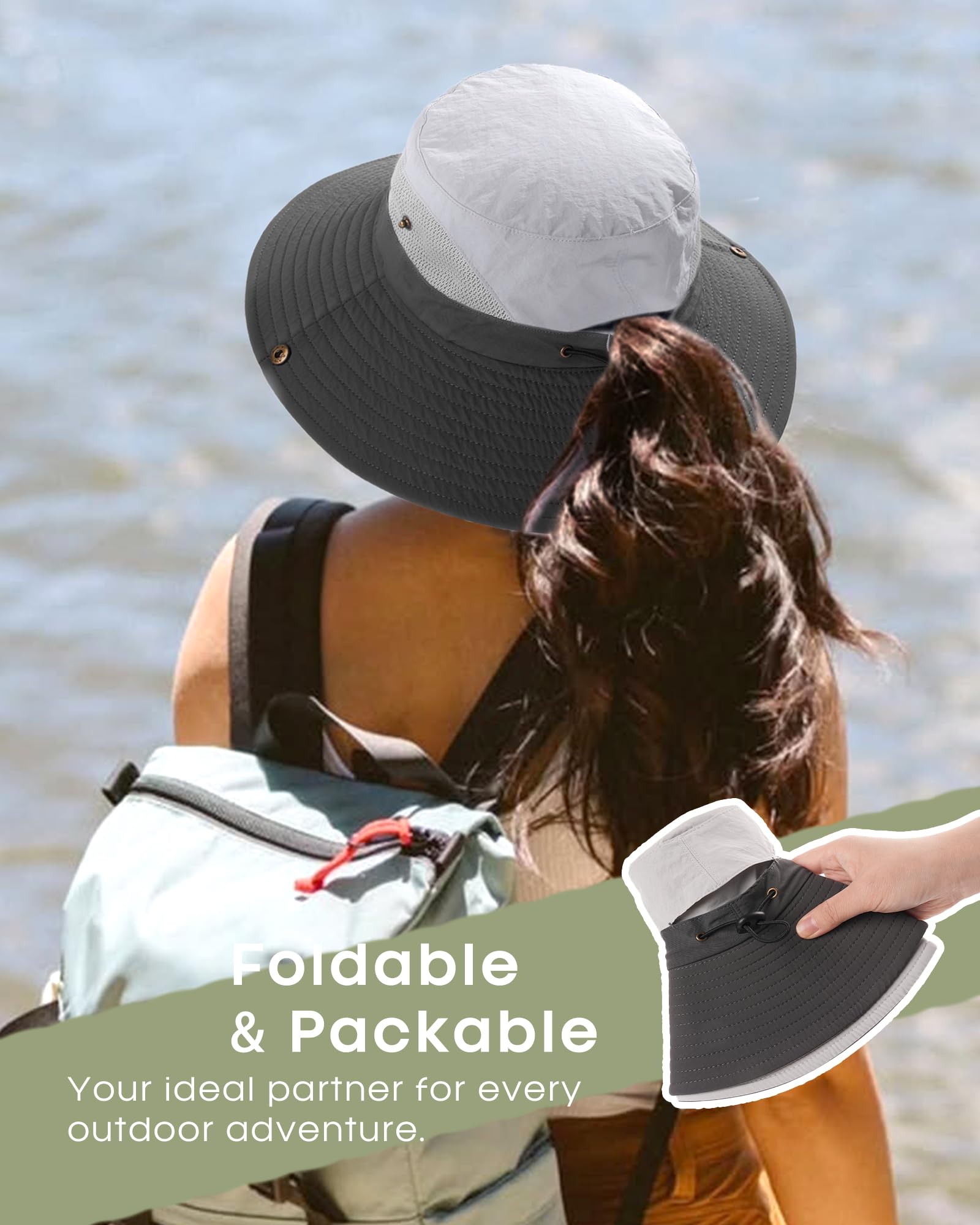FURTALK Womens Sun Hat with Ponytail Hole Beach Hiking Summer Wide Brim UPF 50+ Outdoor Protection Foldable Bucket Hat