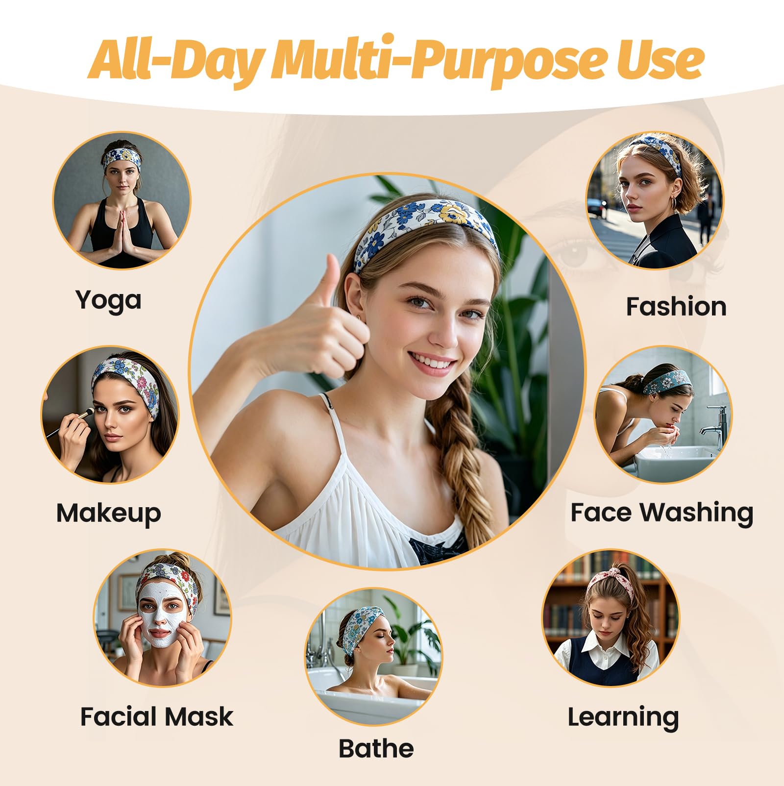 Headbands for Women - 6 Pack Wide Elastic Hair Bands | Stretchy Sweatbands Hair Bands | Soft Sports Thin Head Bands | Non-Slip Accessories Bands for Fashion, Washing Face, Workouts, Yoga, Daily Use