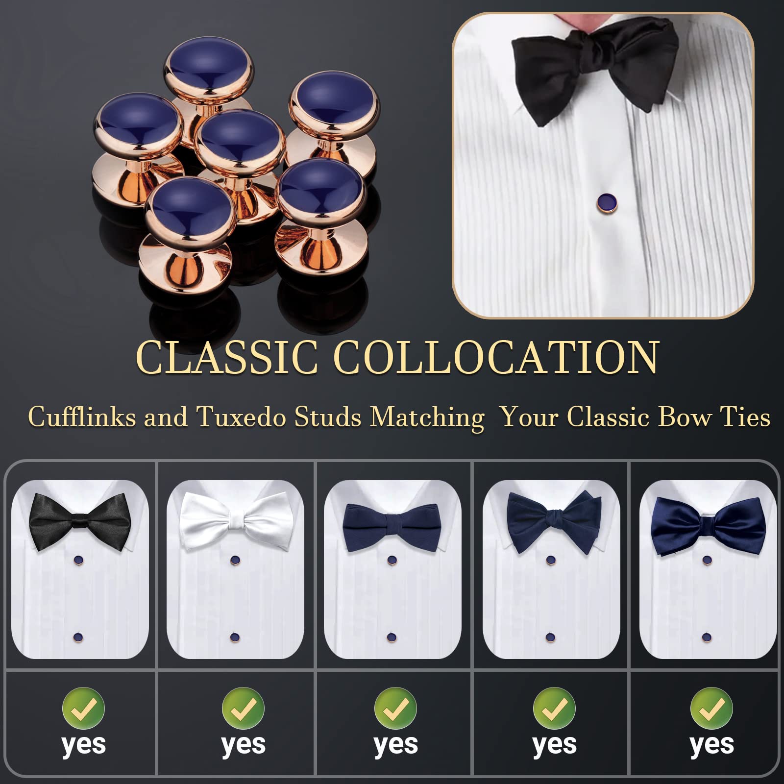 HAWSON Men’s Cufflinks and Tuxedo Studs Set with Gift Box; Men’s Jewelry or Accessories Suitable for Black Suit White Shirts Vest and Red Bow tie on Wedding or Anniversary and Birthday