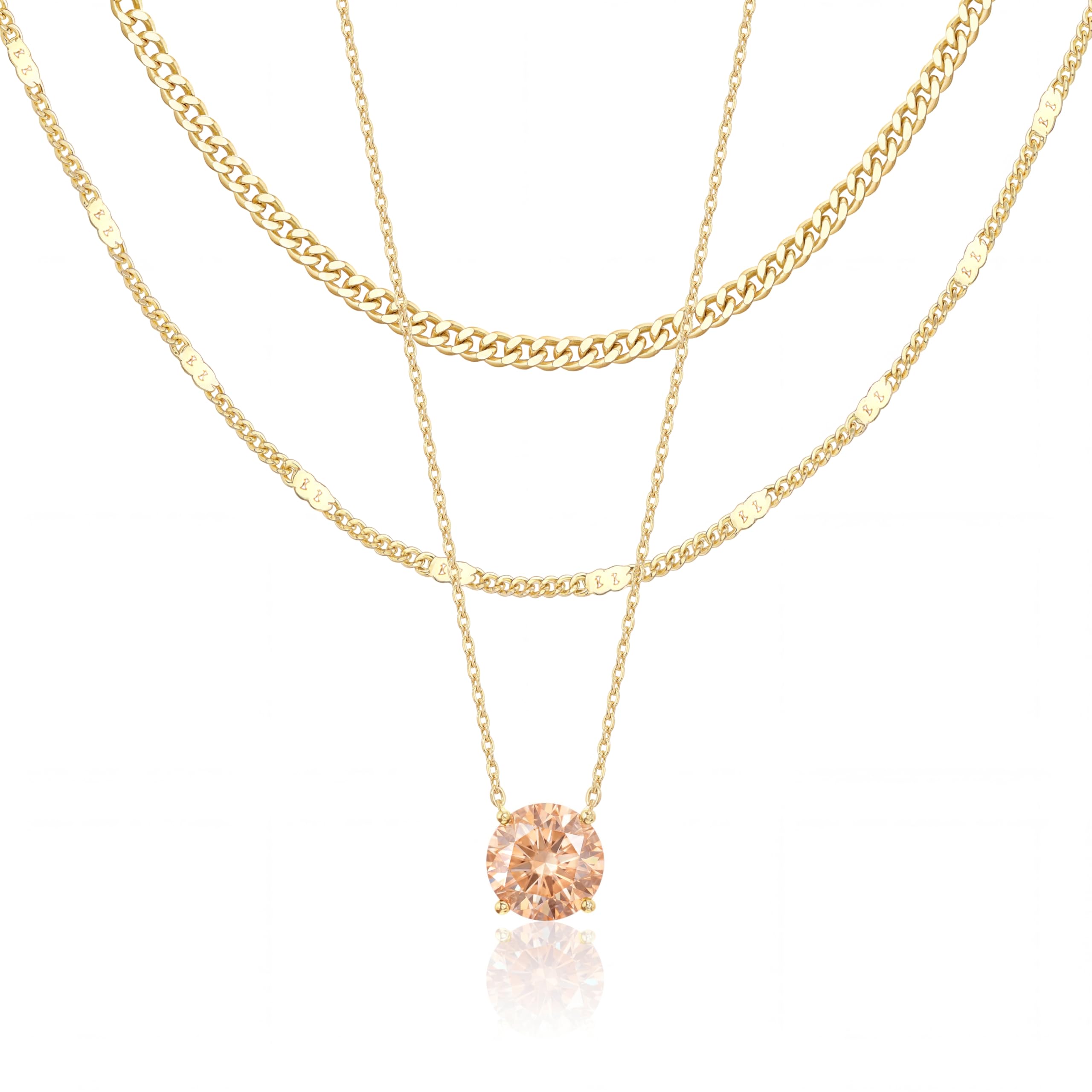 WomenGifts Layered Gold Necklaces for Women, 14K Gold Sterling Silver Plated Dainty Pendant Necklace Set Non Tarnish, Chunky Stackable Cuban Chain Choker, Trendy Birthstone Vacation Jewelry Gift