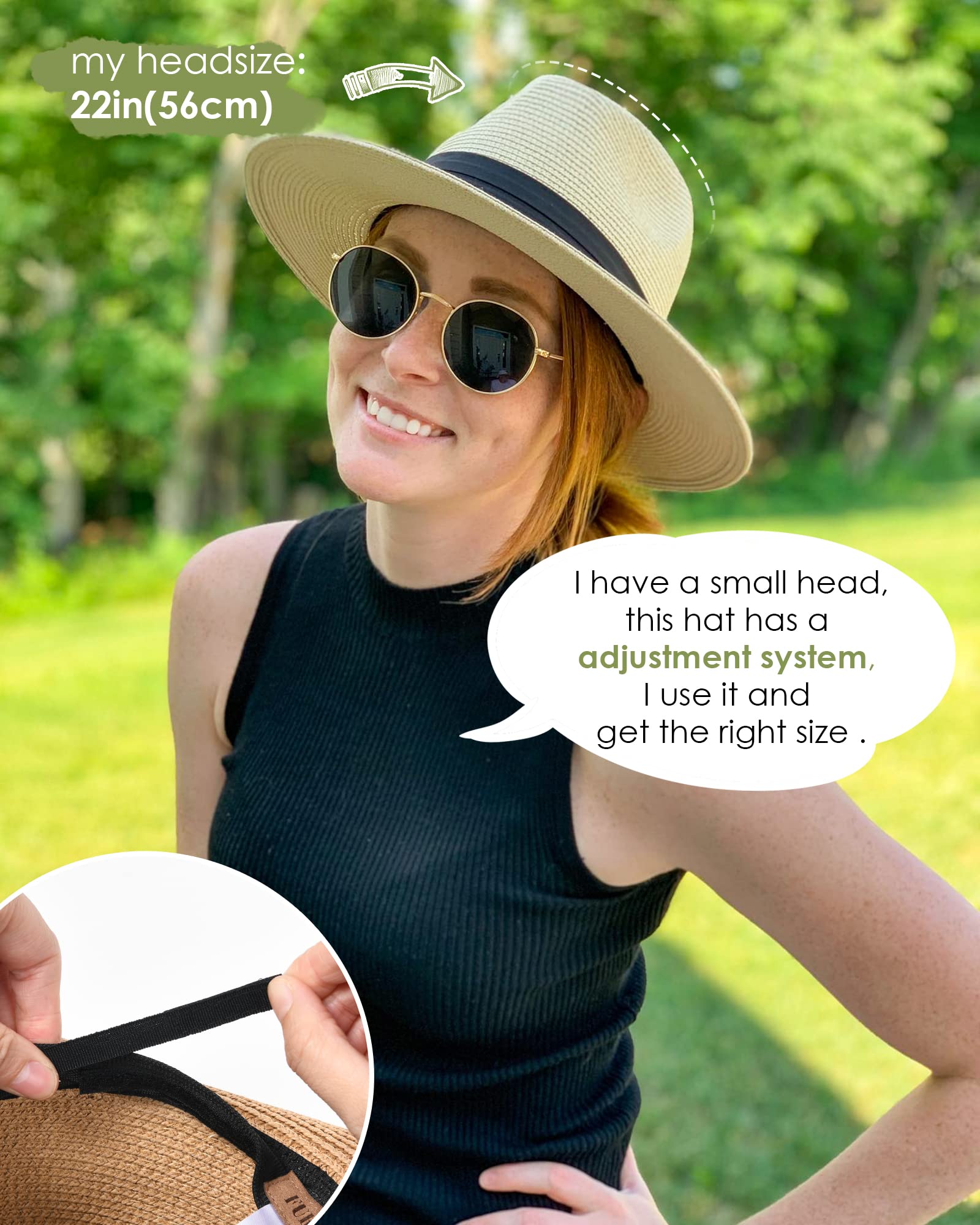FURTALK Womens Mens Wide Brim Straw Panama Hat Fedora Summer Beach Sun Hat | Breathable Paper Straw, Classic Ribbon Trim, UPF Protection, Adjustable Band Inside, Chin Strap for Gusty Winds