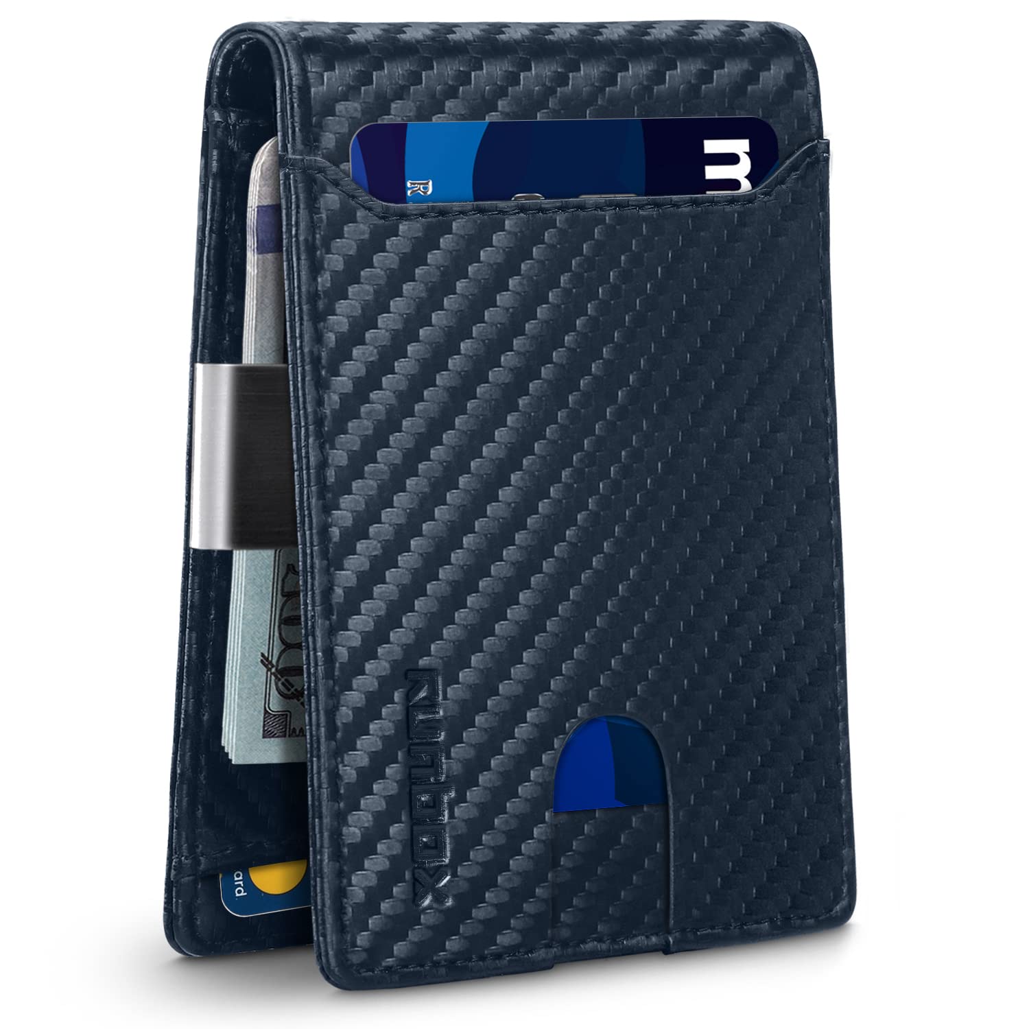 RUNBOX Slim Wallet for Men - RFID Blocking Leather Bifold with Money Clip | Minimalist Front Pocket Wallet Holds 11 Cards,Slim Thin Design,RFID Blocking Protection, Practical Birthday Gifts for Men