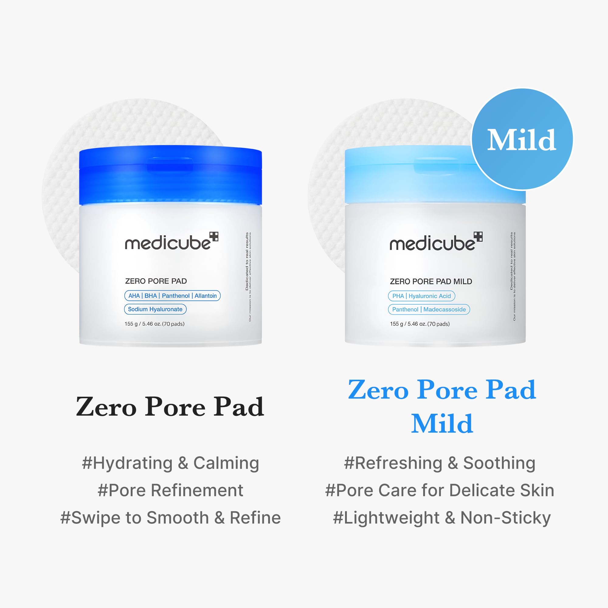 medicube Toner Pads Zero Pore Pad 2.0 | Dual-Textured Facial Pad for Exfoliation and Pore Care with 4.5% AHA Lactic Acid, 0.45% BHA Salicylic Acid | Ideal for All, Korean Skin Care, 70 Pads (1 Pack)