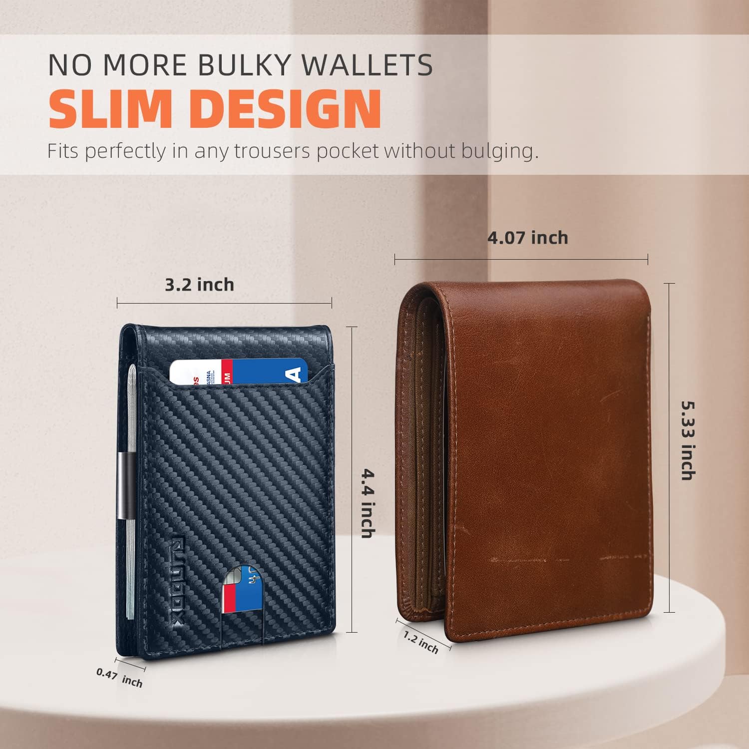 RUNBOX Slim Wallet for Men - RFID Blocking Leather Bifold with Money Clip | Minimalist Front Pocket Wallet Holds 11 Cards,Slim Thin Design,RFID Blocking Protection, Practical Birthday Gifts for Men
