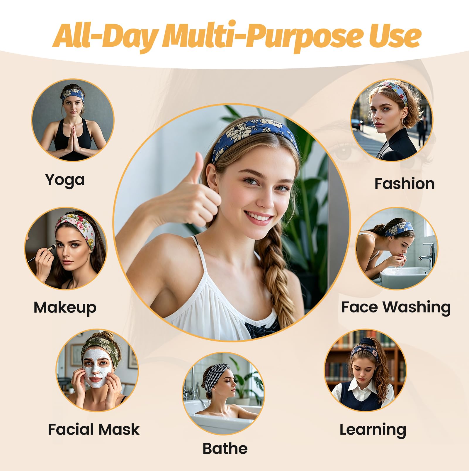 Headbands for Women - 6 Pack Wide Elastic Hair Bands | Stretchy Sweatbands Hair Bands | Soft Sports Thin Head Bands | Non-Slip Accessories Bands for Fashion, Washing Face, Workouts, Yoga, Daily Use