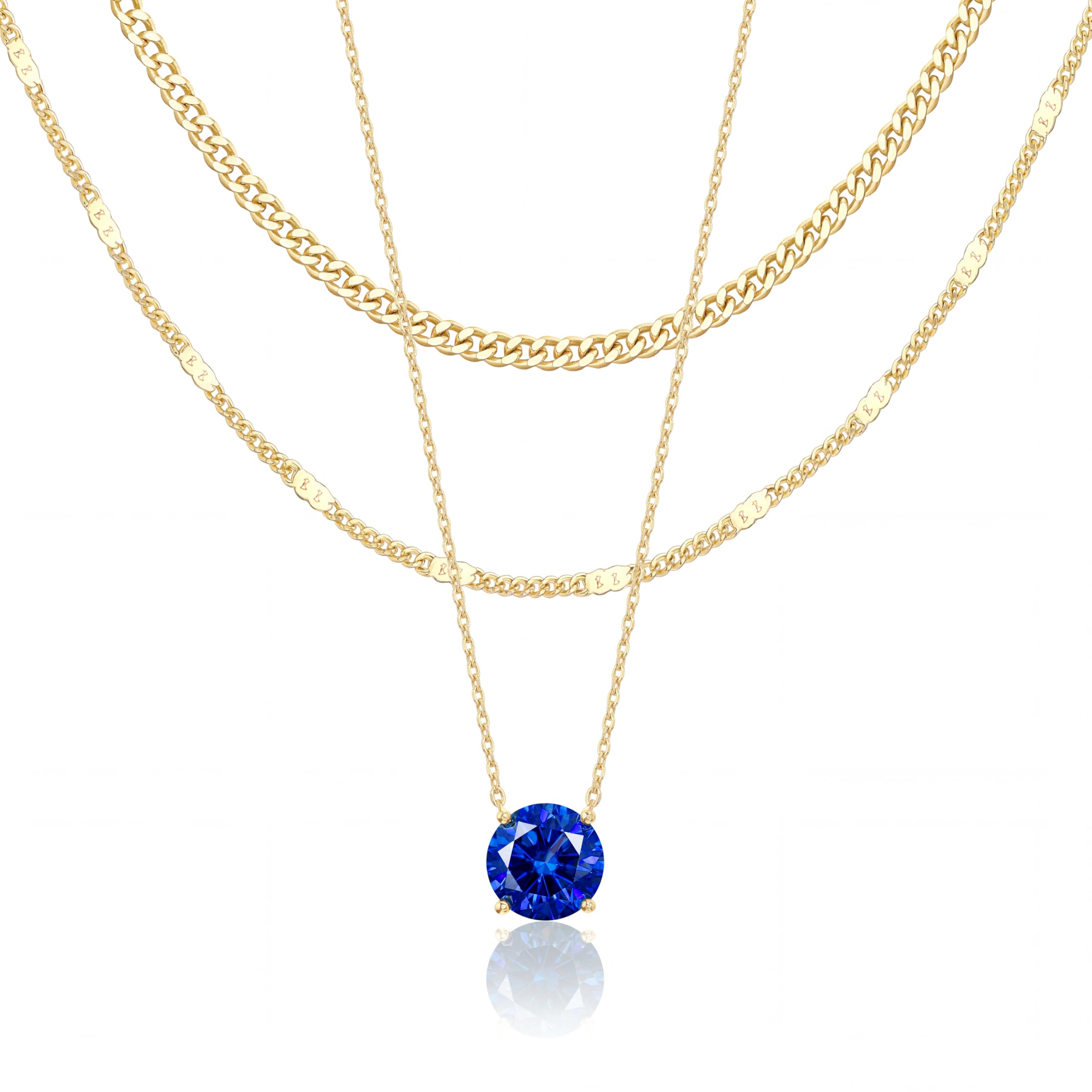 WomenGifts Layered Gold Necklaces for Women, 14K Gold Sterling Silver Plated Dainty Pendant Necklace Set Non Tarnish, Chunky Stackable Cuban Chain Choker, Trendy Birthstone Vacation Jewelry Gift