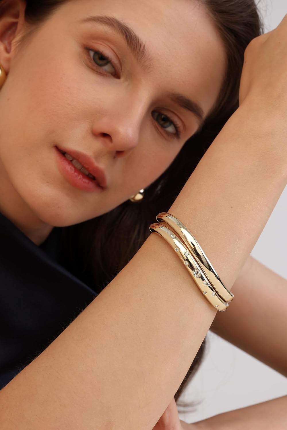 Gold Bracelets For Women, 14k Gold Filled Bangle Bracelets | Chunky Hinged Bangle Bracelets,Bangle Bracelets Non Tarnish, Jewelry For Women-Wavy Evil Eye Round Recetangle Marquise Cut