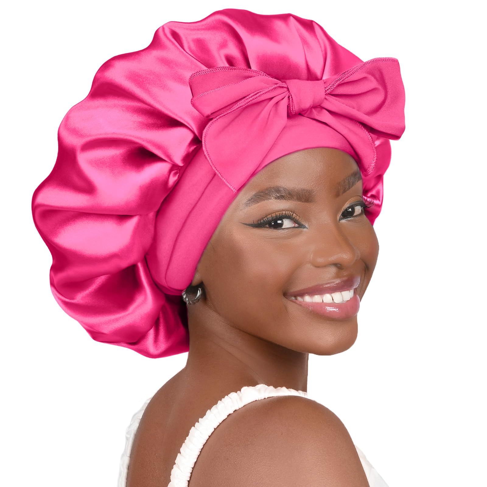 YANIBEST Adjustable Silk Bonnet for Sleeping Women Double Layer Satin Bonnet Reduce Friction Prevent Frizz Curly Hair