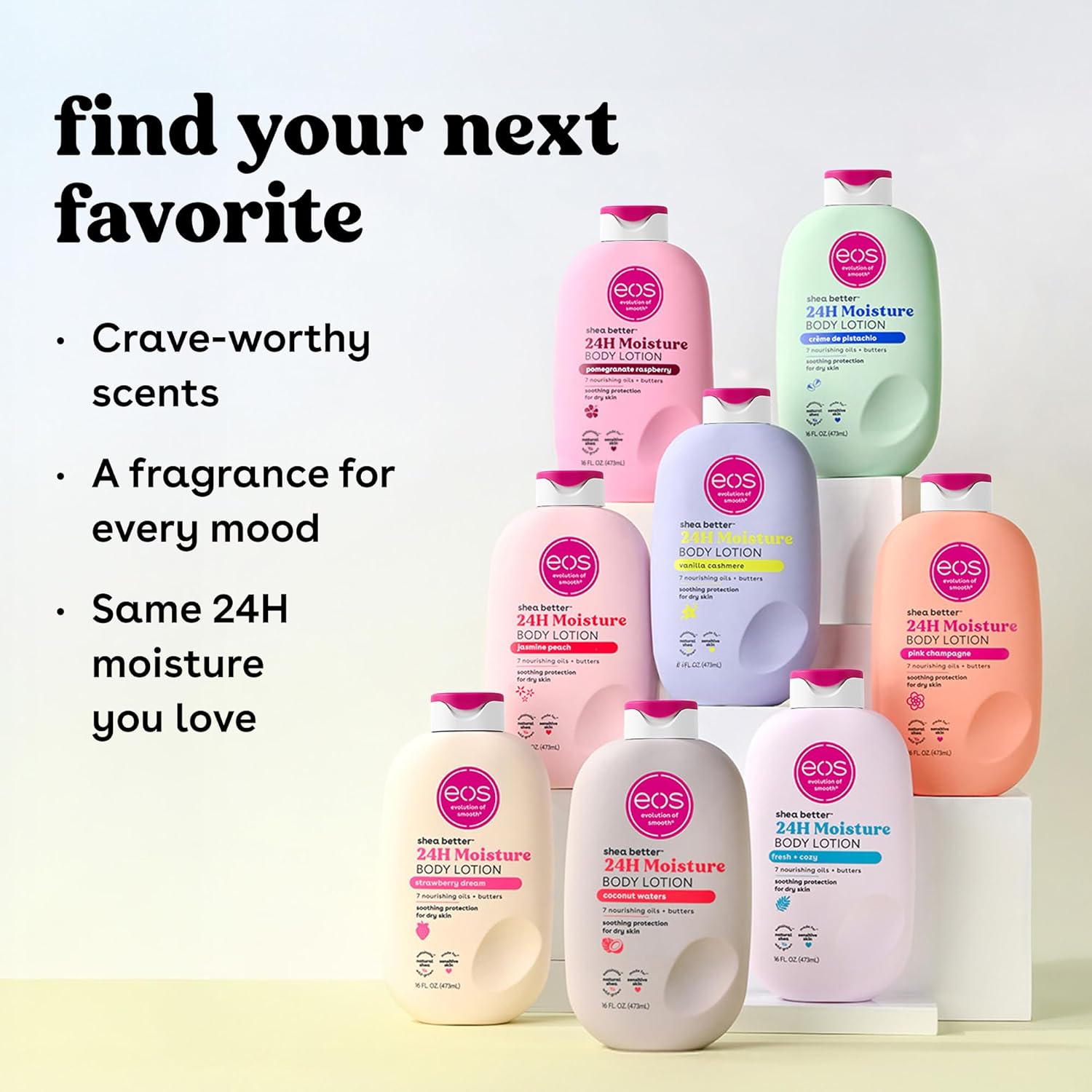 eos Shea Better Body Lotion Vanilla Cashmere, 24-Hour Moisture Skin Care, Lightweight & Non-Greasy, Natural Shea, Vegan, Vanilla Body Lotion, 16 fl oz