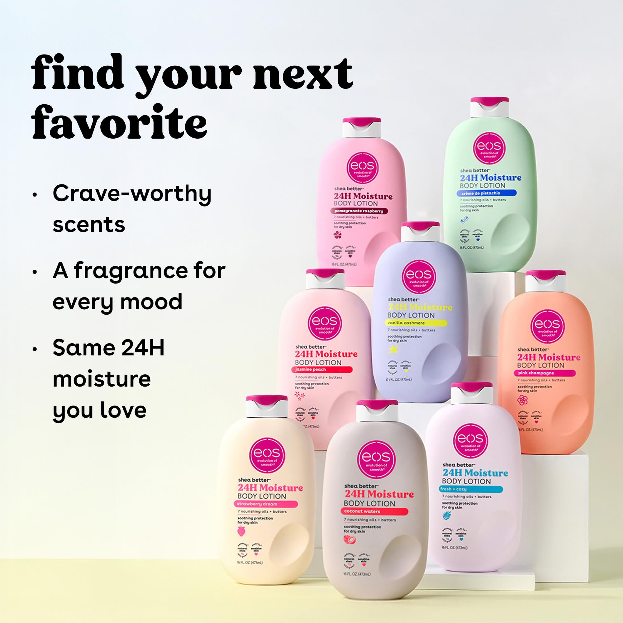 eos Shea Better Body Lotion Vanilla Cashmere, 24-Hour Moisture Skin Care, Lightweight & Non-Greasy, Natural Shea, Vegan, Vanilla Body Lotion, 16 fl oz