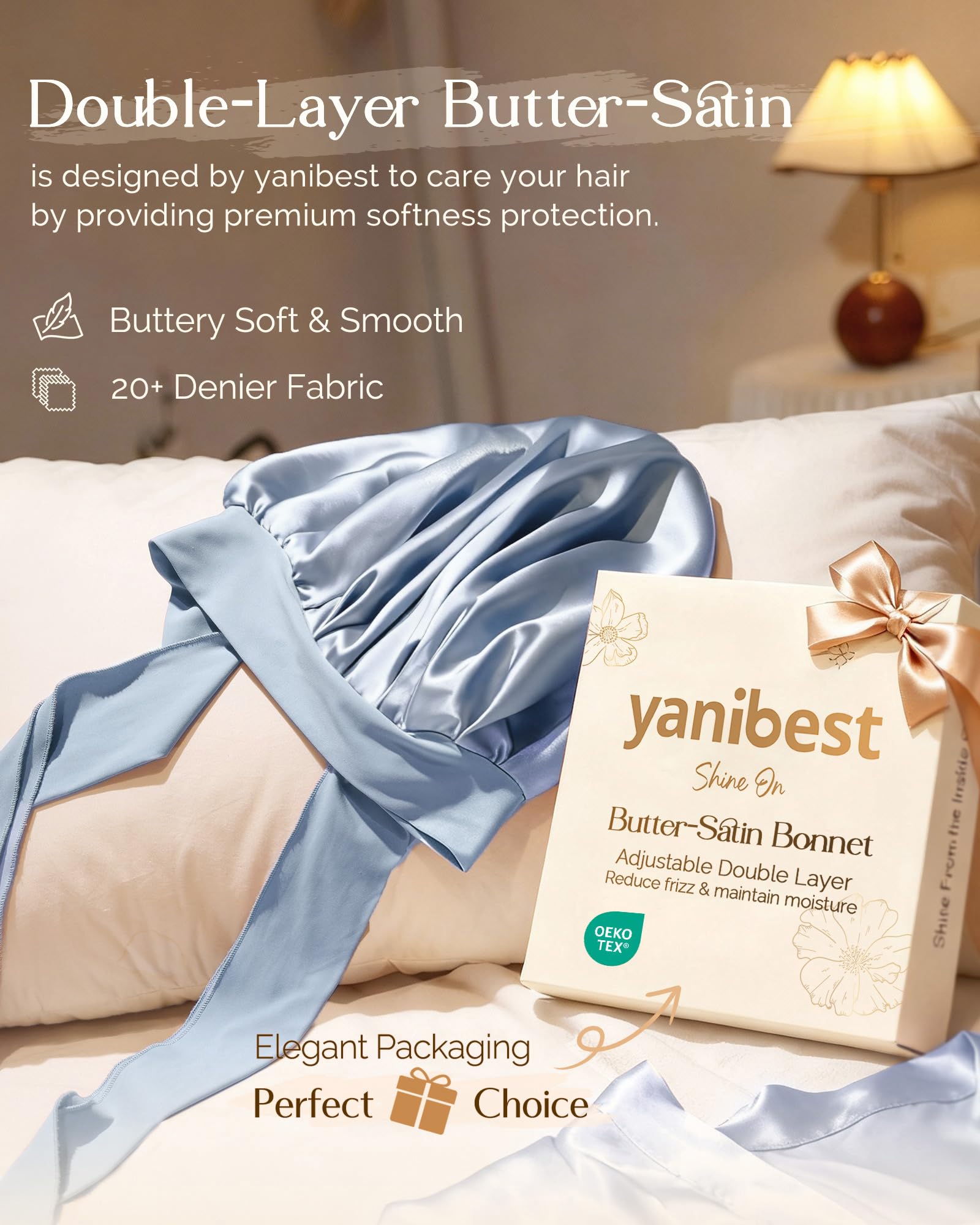 YANIBEST Adjustable Silk Bonnet for Sleeping Women Double Layer Satin Bonnet Reduce Friction Prevent Frizz Curly Hair
