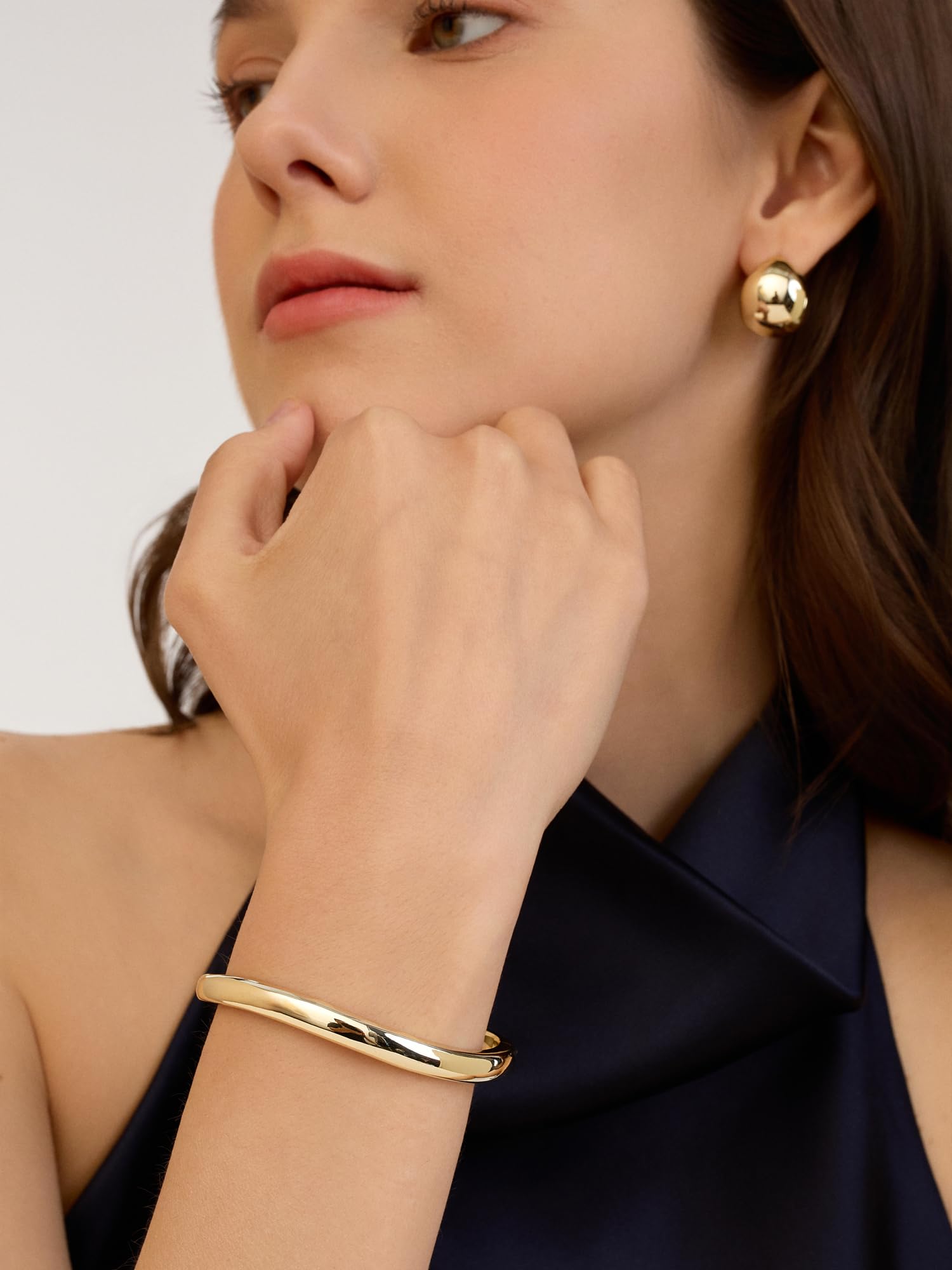 Gold Bracelets For Women, 14k Gold Filled Bangle Bracelets | Chunky Hinged Bangle Bracelets,Bangle Bracelets Non Tarnish, Jewelry For Women-Wavy Evil Eye Round Recetangle Marquise Cut