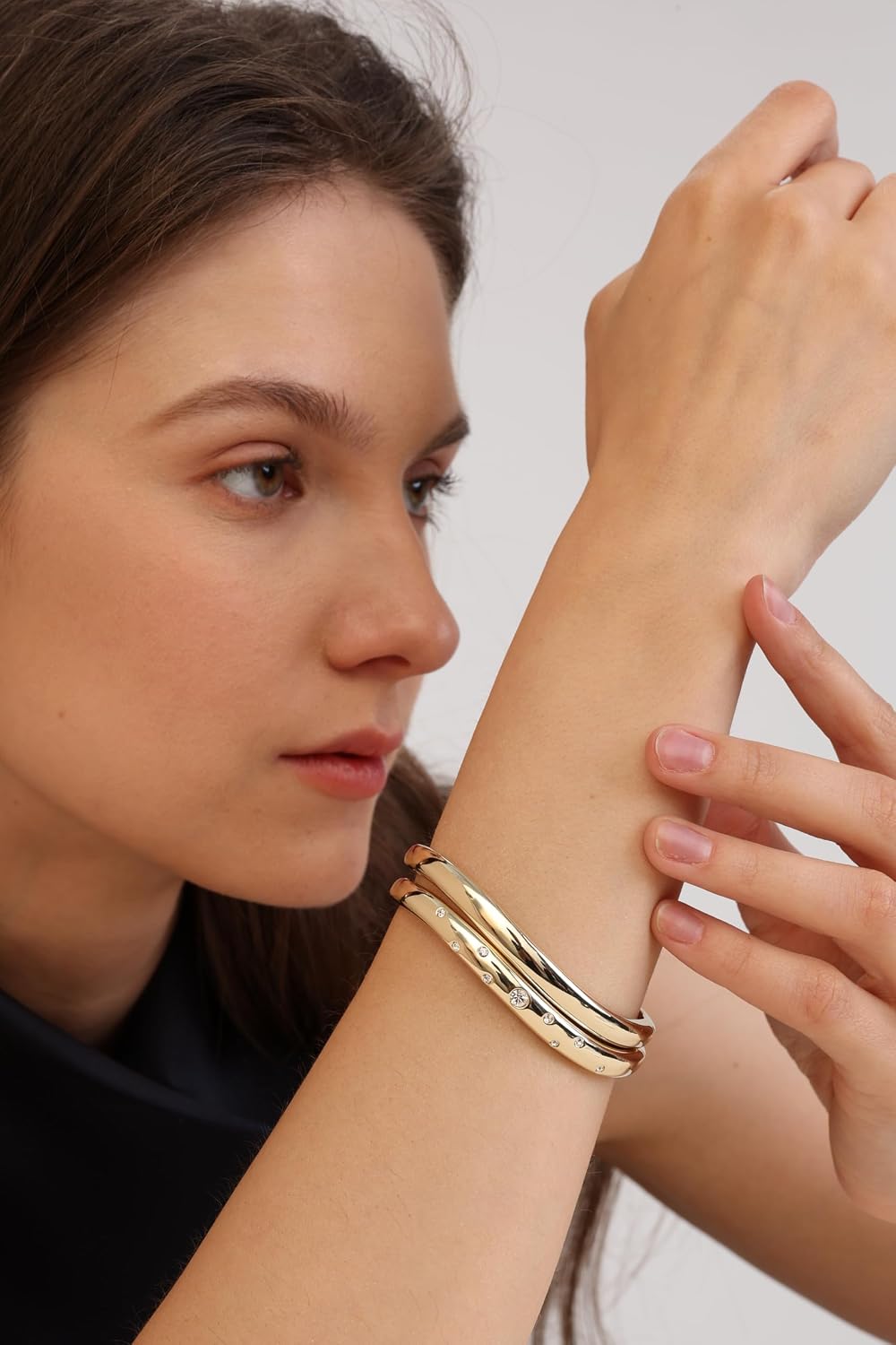 Gold Bracelets For Women, 14k Gold Filled Bangle Bracelets | Chunky Hinged Bangle Bracelets,Bangle Bracelets Non Tarnish, Jewelry For Women-Wavy Evil Eye Round Recetangle Marquise Cut