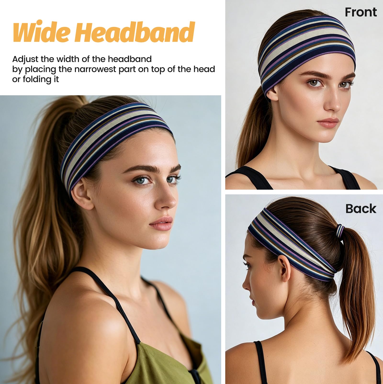 Headbands for Women - 6 Pack Wide Elastic Hair Bands | Stretchy Sweatbands Hair Bands | Soft Sports Thin Head Bands | Non-Slip Accessories Bands for Fashion, Washing Face, Workouts, Yoga, Daily Use