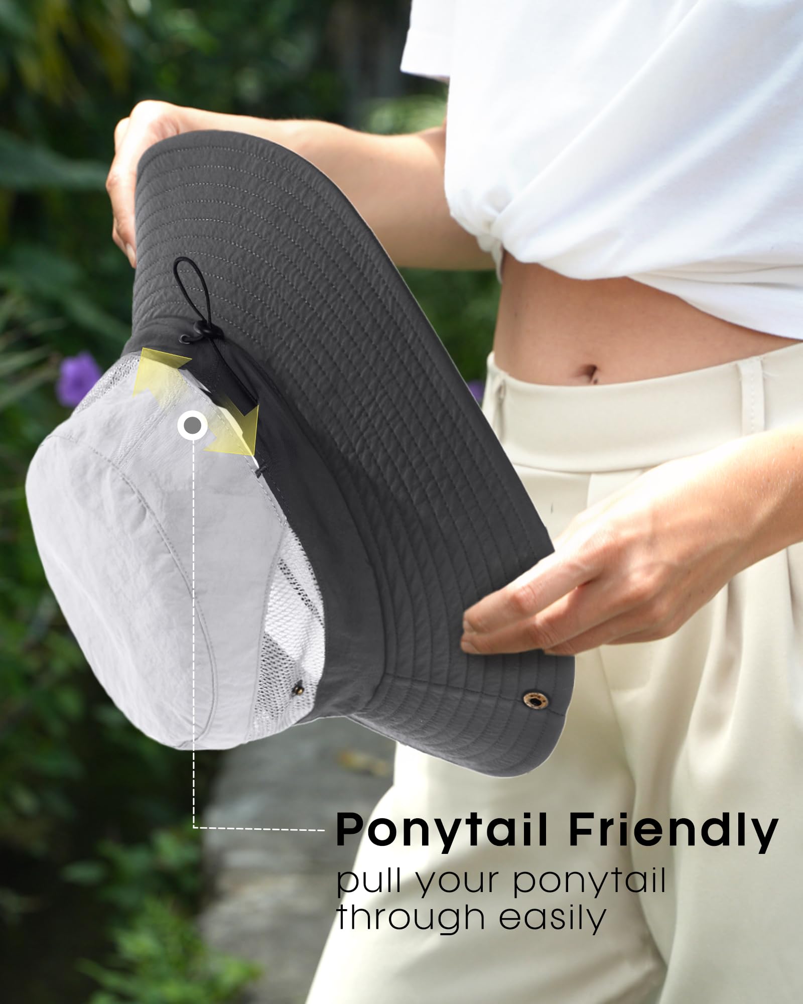 FURTALK Womens Sun Hat with Ponytail Hole Beach Hiking Summer Wide Brim UPF 50+ Outdoor Protection Foldable Bucket Hat