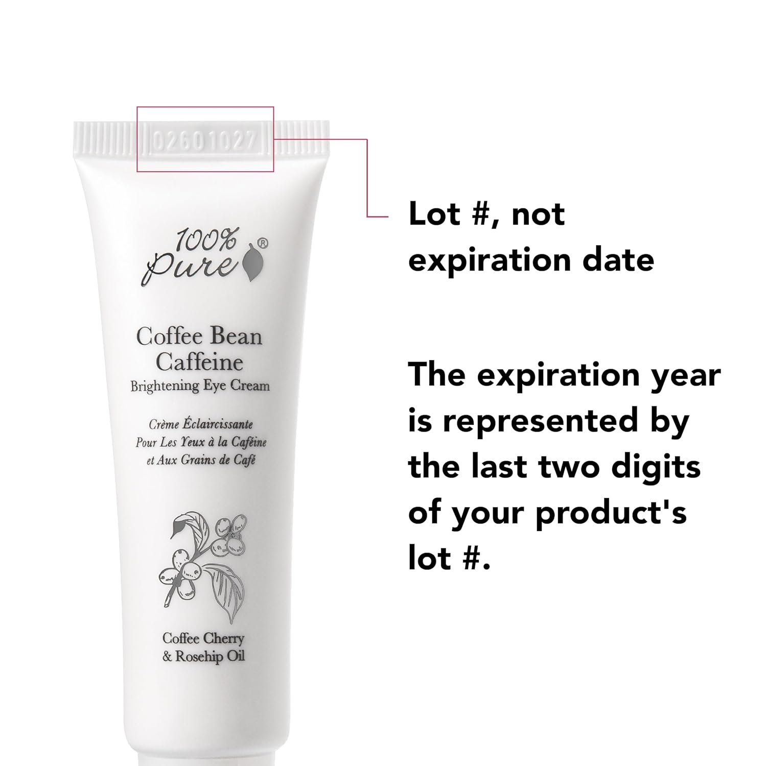 100% PURE Coffee Bean Caffeine Eye Cream, 1 oz | with Vitamin E, Green Tea, Rose; for Dry skin; Dark Circles; Vegan
